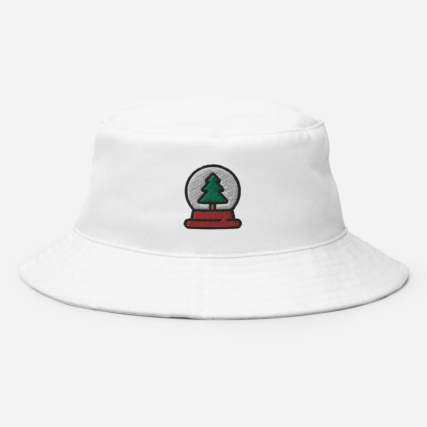 Snow Globe Tree Bucket Hat, Embroidered Christmas Bucket Hat, Handmade Xmas Festive Unisex Cotton Sun Hat