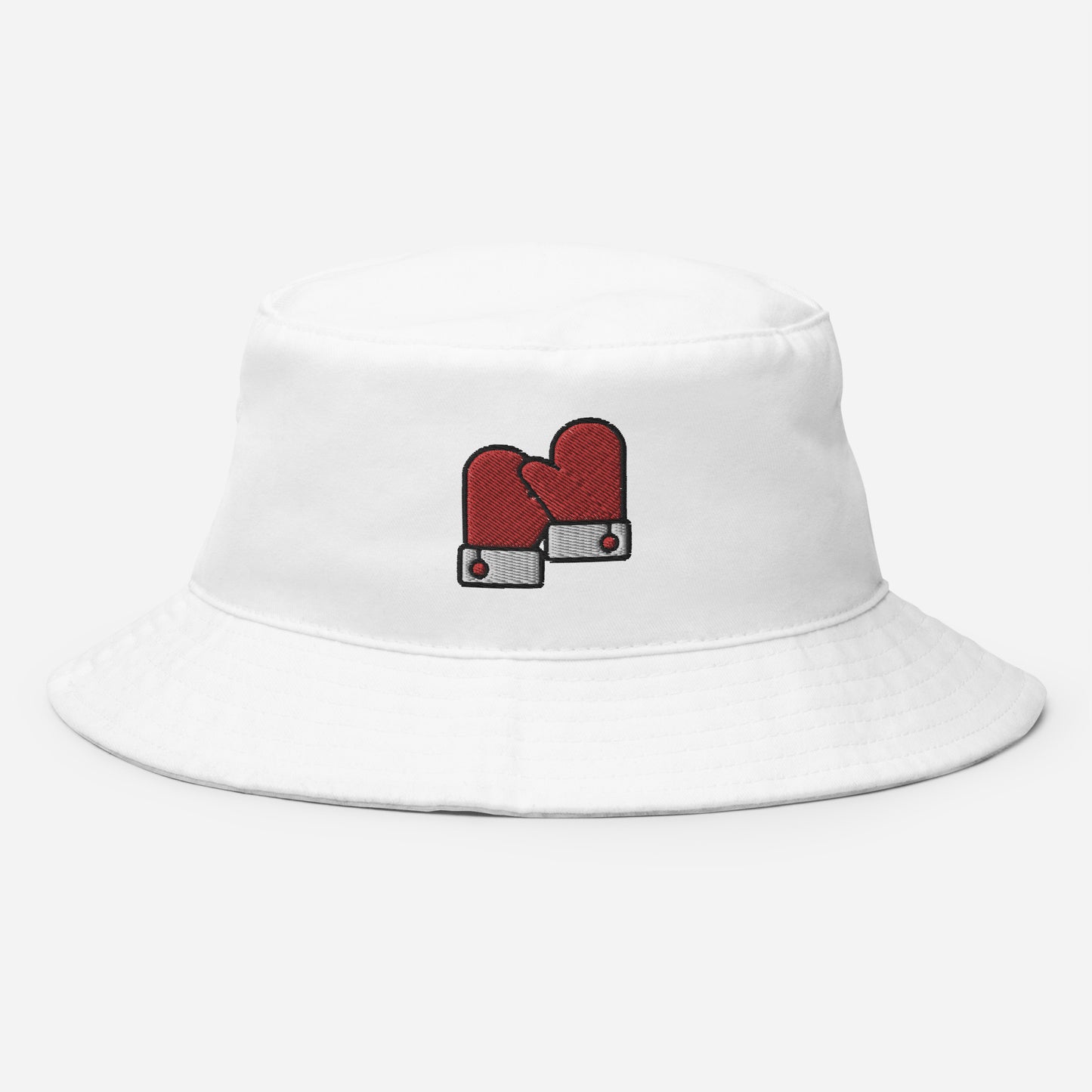Santa Gloves Bucket Hat, Embroidered Christmas Santa Claus Bucket Hat, Handmade Xmas Festive Unisex Cotton Sun Hat