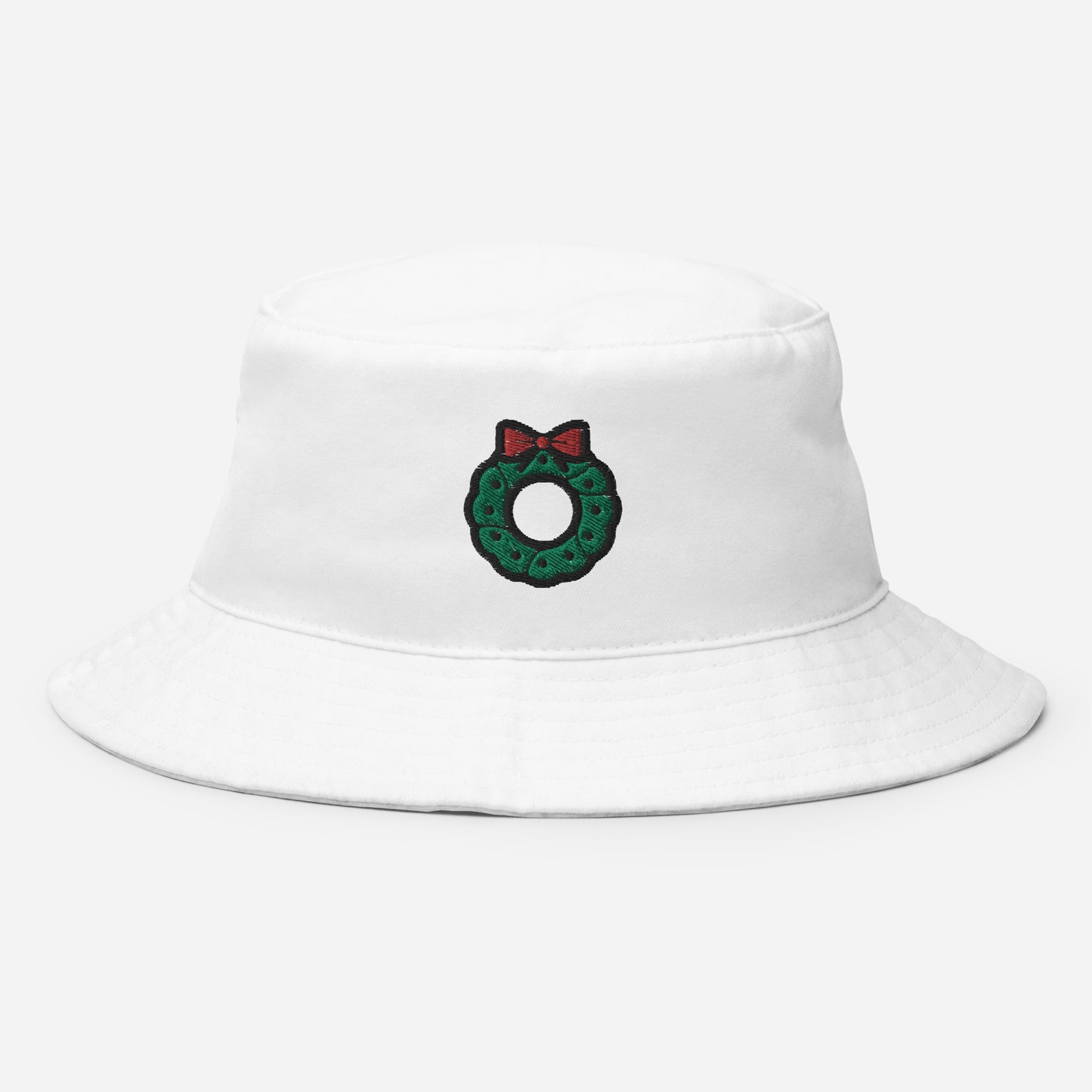 Christmas Wreath Bucket Hat, Embroidered Christmas Decor Bucket Hat, Handmade Xmas Festive Unisex Cotton Sun Hat