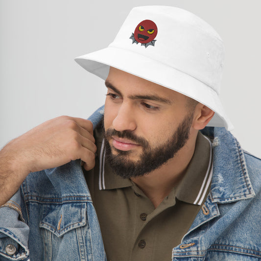 Halloween Devil Bucket Hat, Embroidered Evil Emoticon Bucket Hat, Handmade Scary Emoji Unisex Cotton Sun Hat