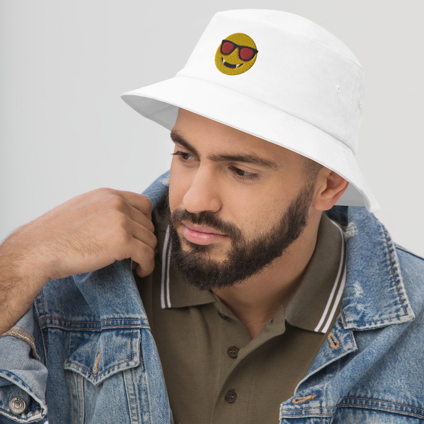 Halloween Dracula Face Bucket Hat, Embroidered Evil Emoticon Bucket Hat, Handmade Scary Smile Emoji Unisex Cotton Sun Hat