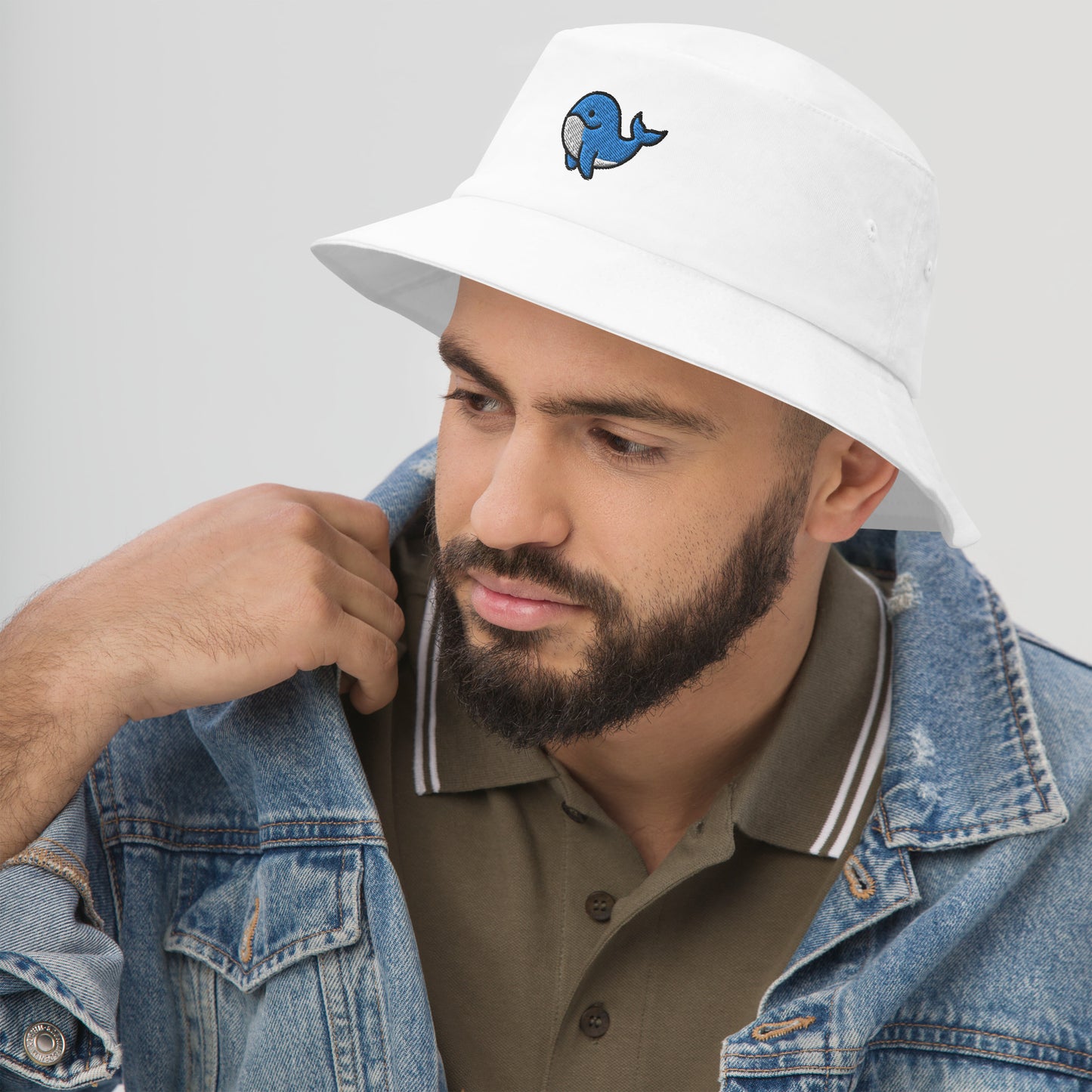Orca Whale Bucket Hat, Embroidered Killer Blue Whale Bucket Hat, Handmade Ocean Animal Unisex Cotton Sun Hat