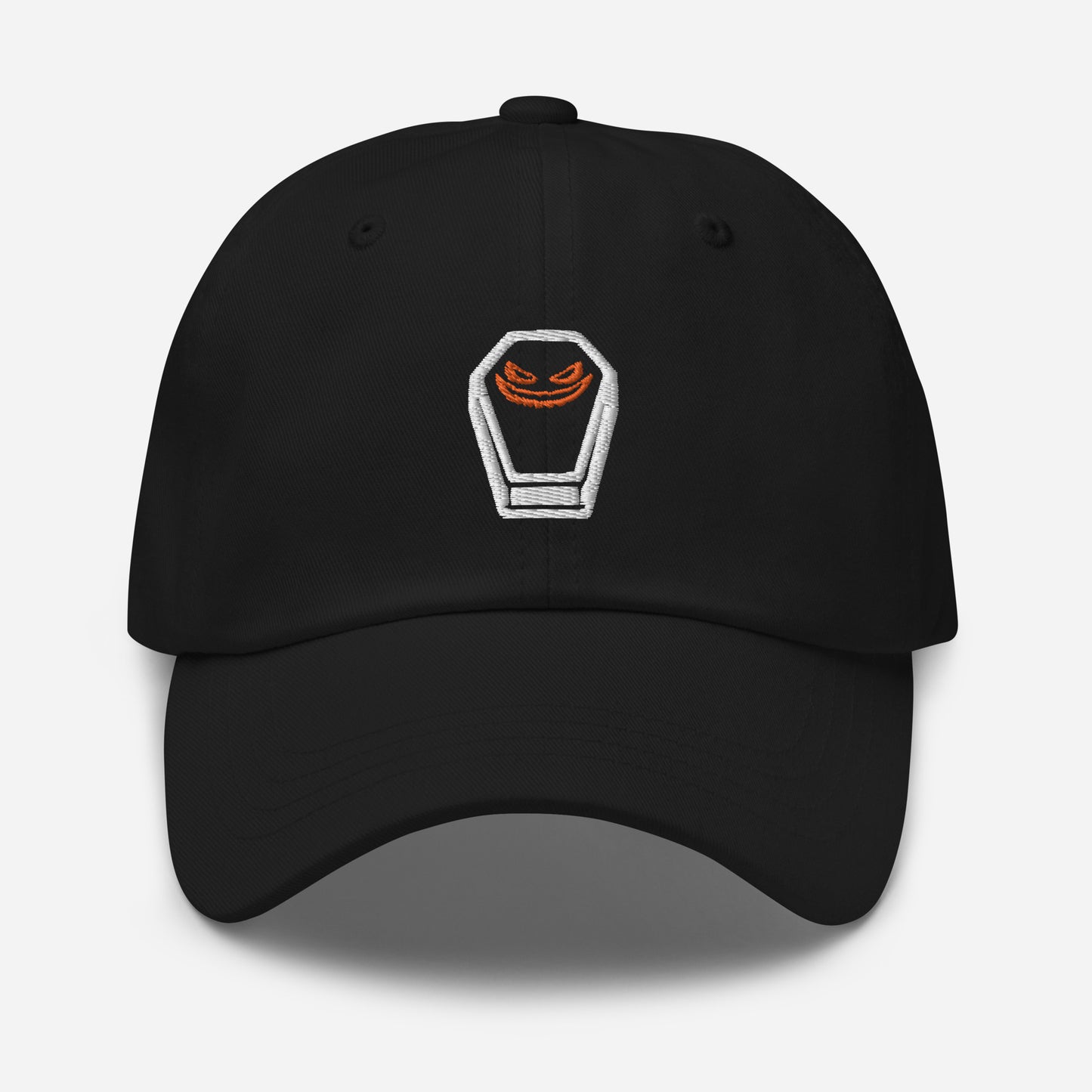 Halloween Coffin Dad Hat, Embroidered Evil Face Unisex Hat, Handmade Dad Cap, Spooky Season Adjustable Baseball Gift Cap