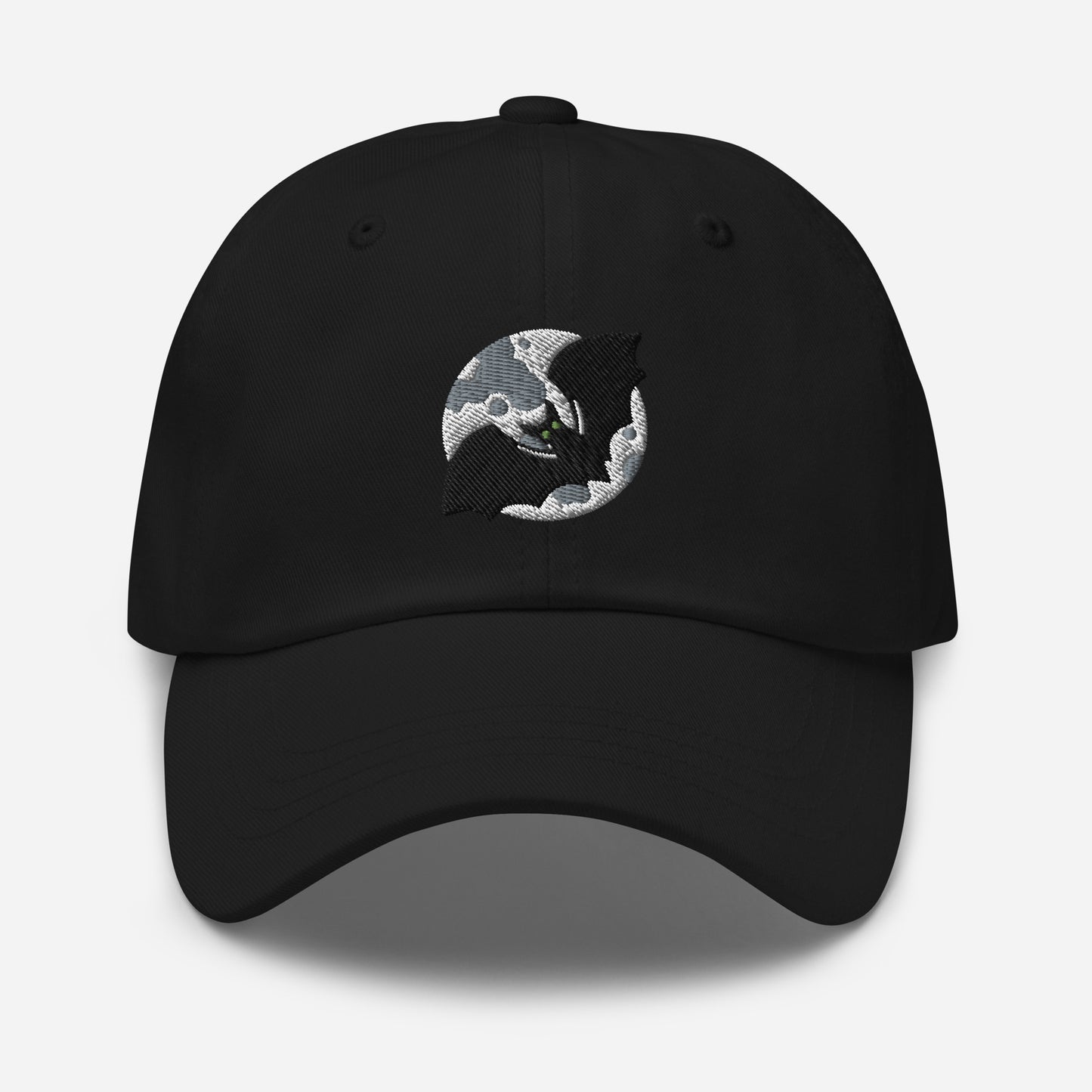 Halloween Bat & Moon Dad Hat, Embroidered Flying Bat Unisex Hat, Handmade Dad Cap, Spooky Season Adjustable Baseball Gift Cap