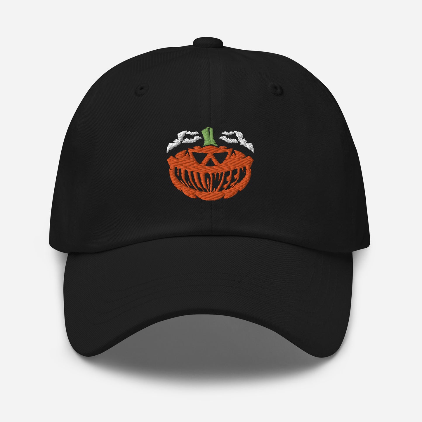 Halloween Smile Pumpkin Dad Hat, Embroidered Flying Bats Unisex Hat, Handmade Dad Cap, Evil Smile Adjustable Baseball Gift Cap