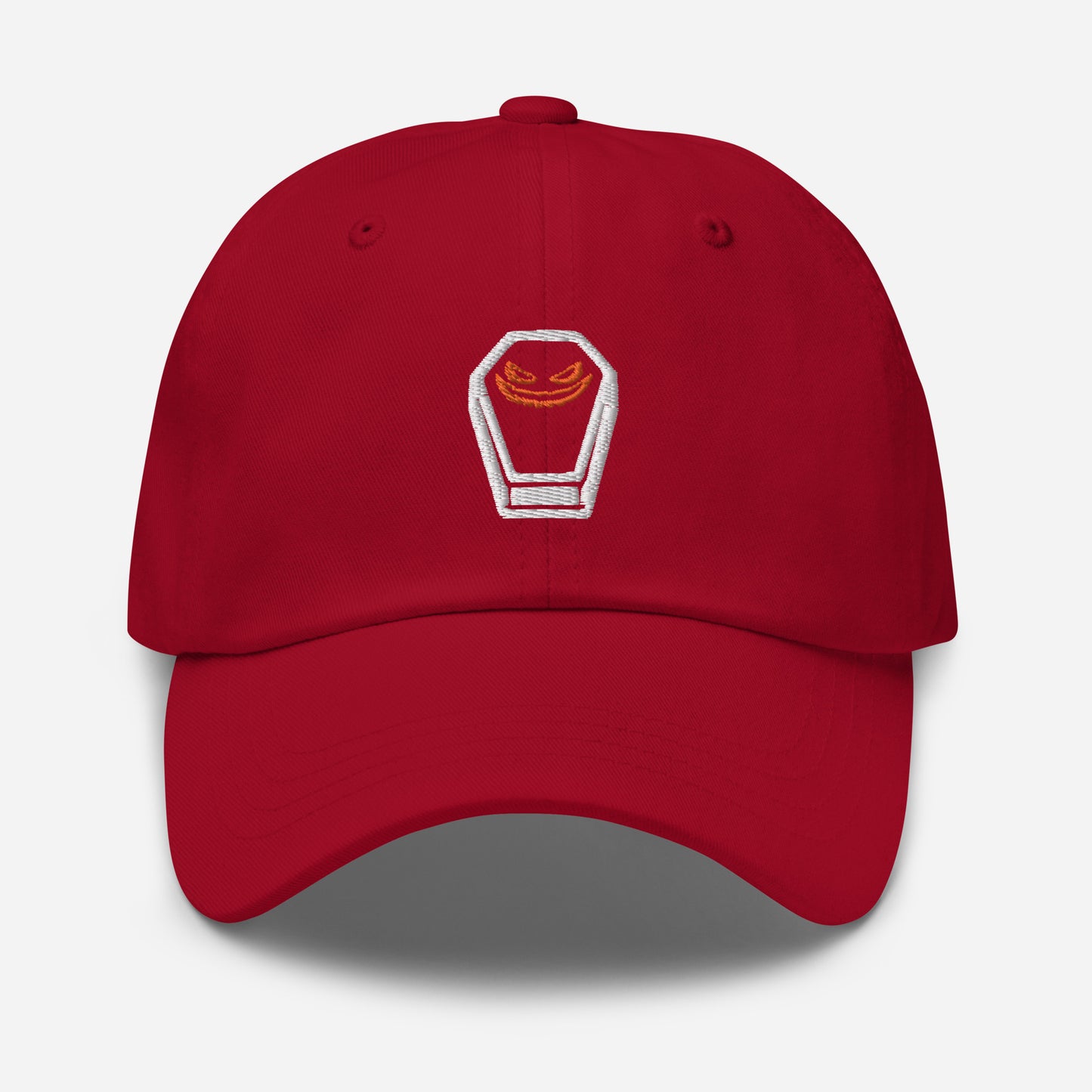 Halloween Coffin Dad Hat, Embroidered Evil Face Unisex Hat, Handmade Dad Cap, Spooky Season Adjustable Baseball Gift Cap