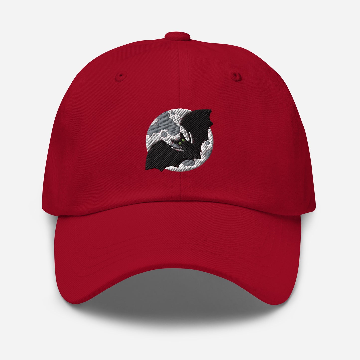 Halloween Bat & Moon Dad Hat, Embroidered Flying Bat Unisex Hat, Handmade Dad Cap, Spooky Season Adjustable Baseball Gift Cap