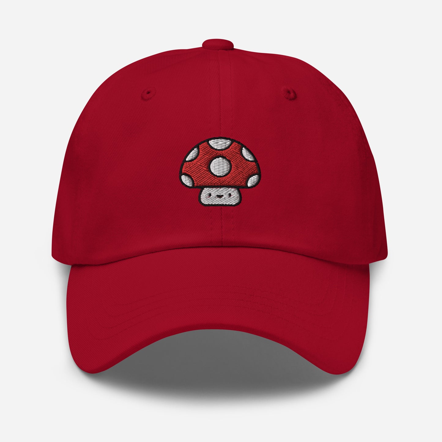 Mushroom Dad Hat, Embroidered Toadstool Unisex Hat, Handmade Dad Cap, Smiley Mushroom Adjustable Baseball Gift Cap