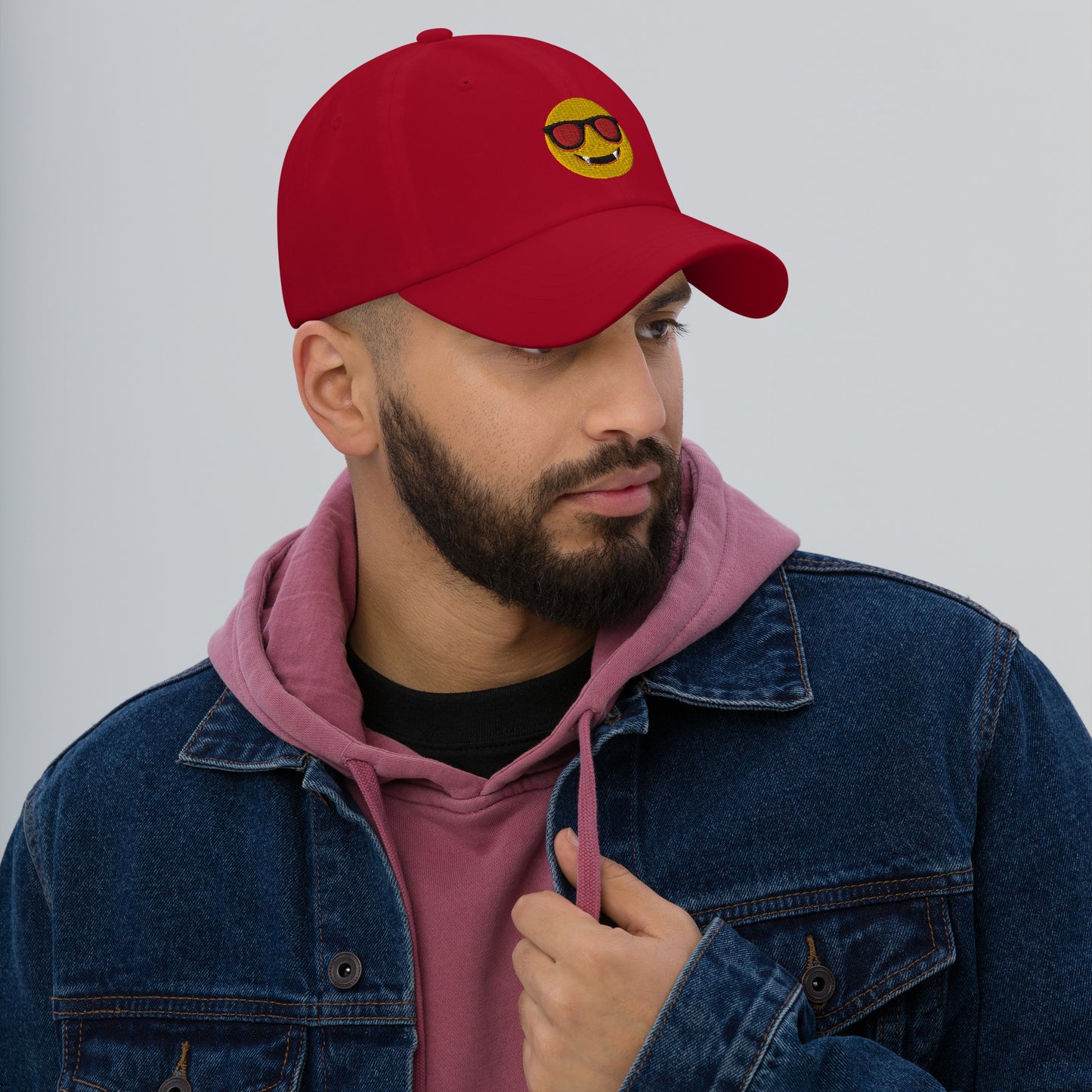 Halloween Dracula Face Dad Hat, Embroidered Evil Emoticon Unisex Hat, Handmade Dad Cap, Scary Smile Emoji Adjustable Baseball Gift Cap