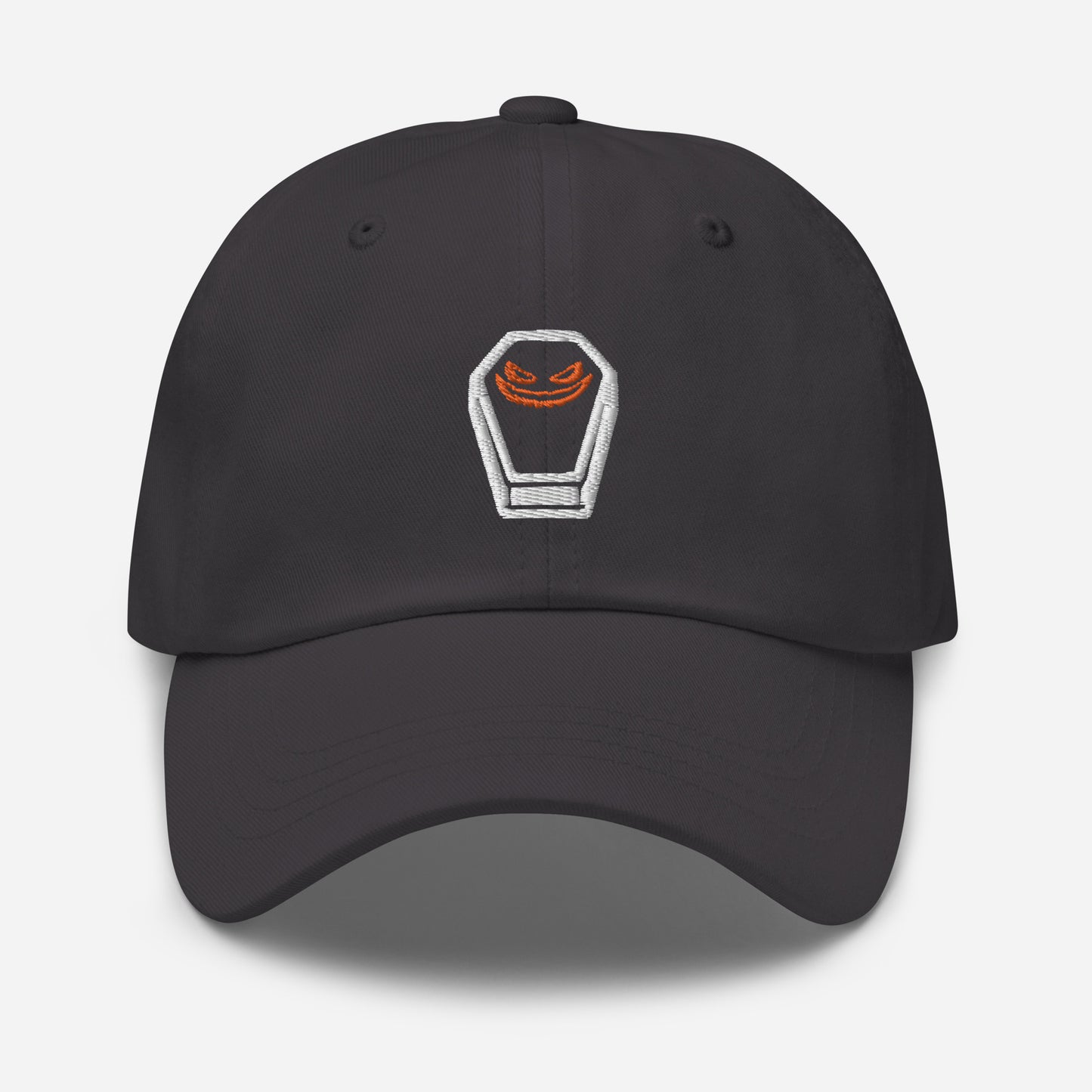 Halloween Coffin Dad Hat, Embroidered Evil Face Unisex Hat, Handmade Dad Cap, Spooky Season Adjustable Baseball Gift Cap