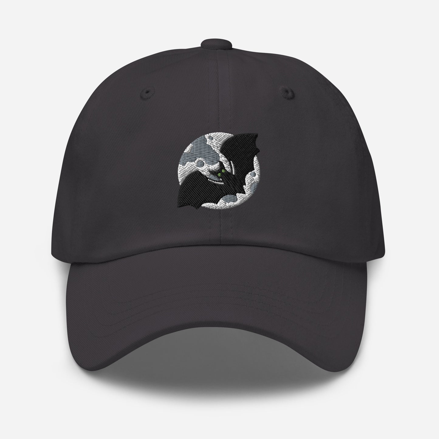 Halloween Bat & Moon Dad Hat, Embroidered Flying Bat Unisex Hat, Handmade Dad Cap, Spooky Season Adjustable Baseball Gift Cap