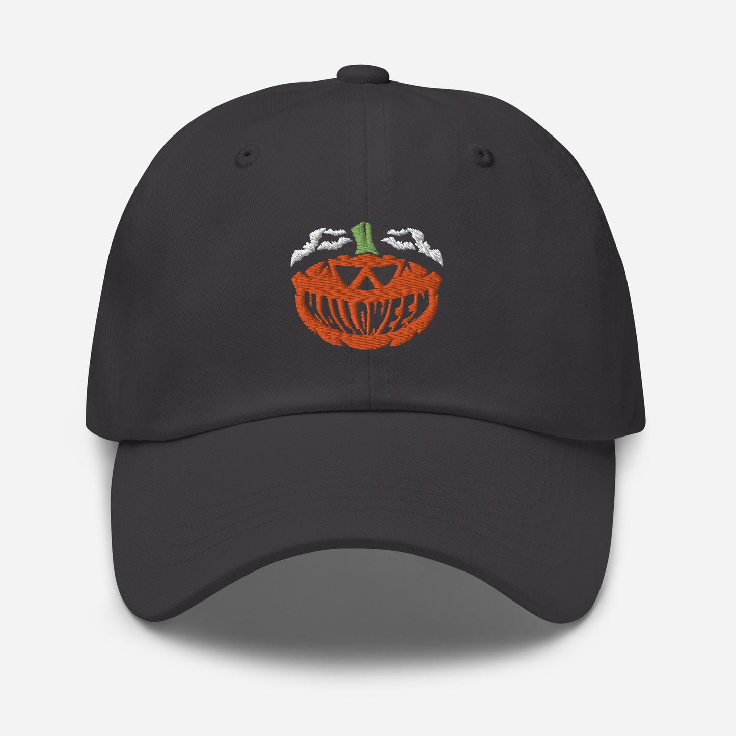 Halloween Smile Pumpkin Dad Hat, Embroidered Flying Bats Unisex Hat, Handmade Dad Cap, Evil Smile Adjustable Baseball Gift Cap