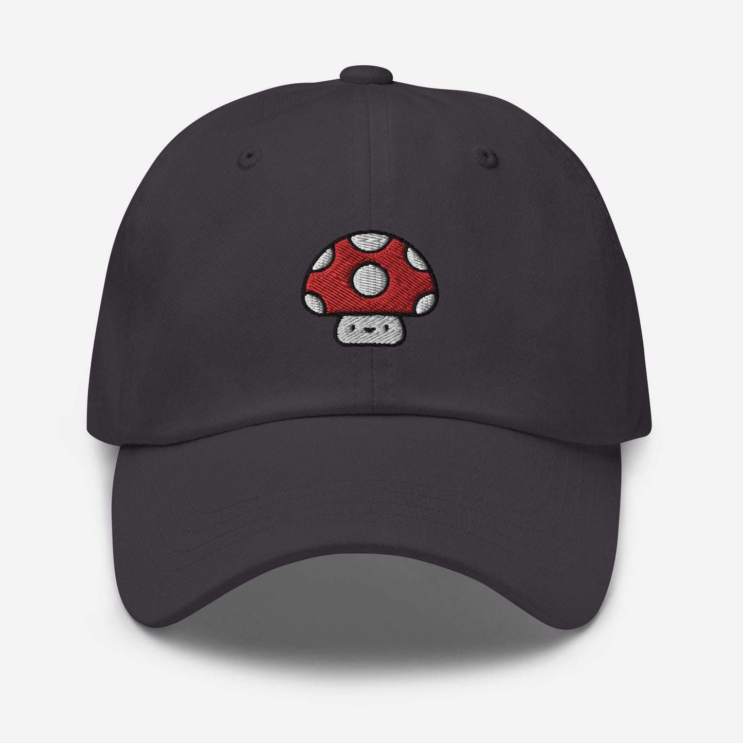 Mushroom Dad Hat, Embroidered Toadstool Unisex Hat, Handmade Dad Cap, Smiley Mushroom Adjustable Baseball Gift Cap