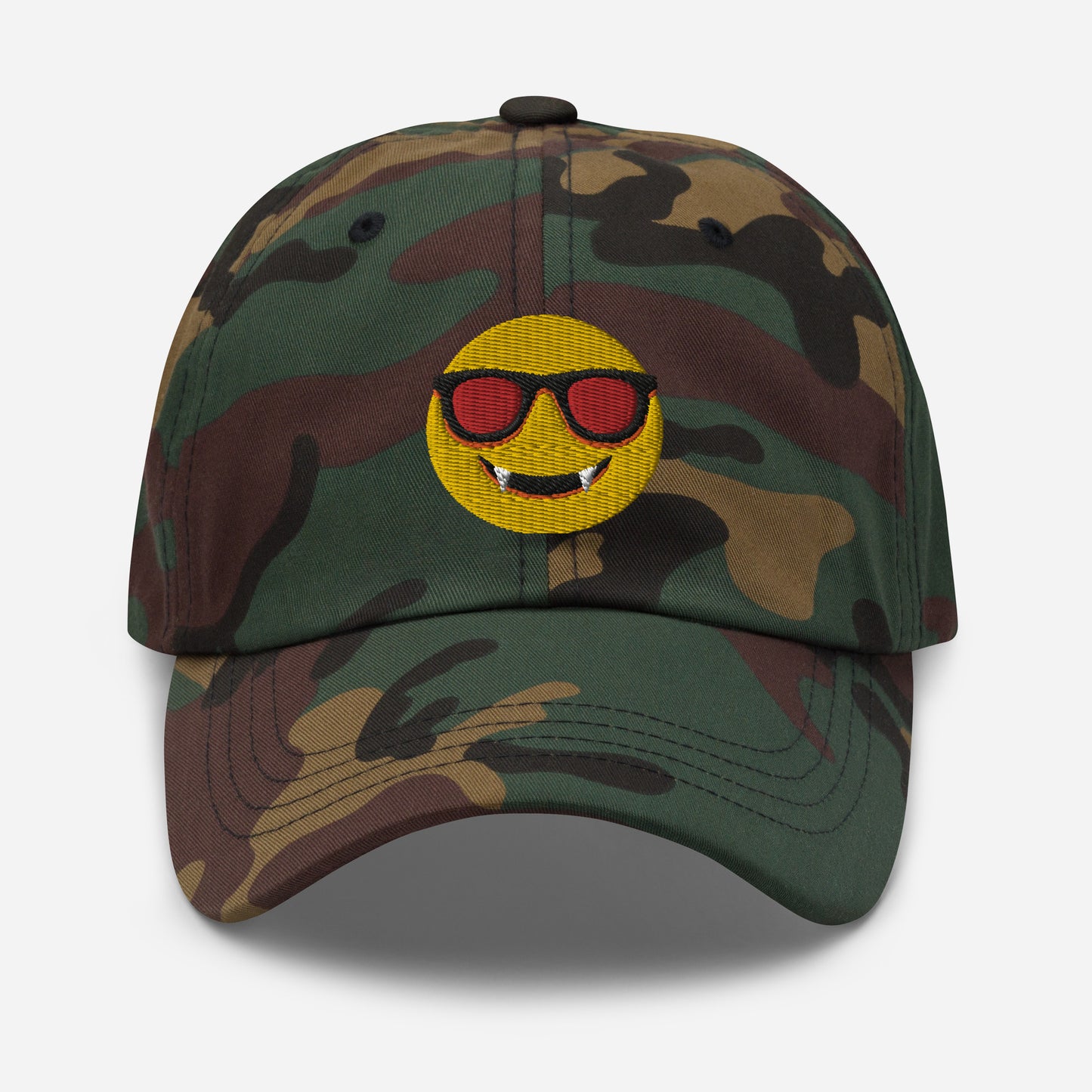Halloween Dracula Face Dad Hat, Embroidered Evil Emoticon Unisex Hat, Handmade Dad Cap, Scary Smile Emoji Adjustable Baseball Gift Cap