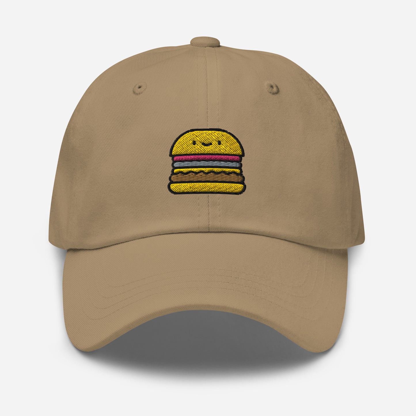 Burger Dad Hat, Embroidered Hamburger Foodie Unisex Hat, Handmade Dad Cap, Fast Food Adjustable Baseball Gift Cap
