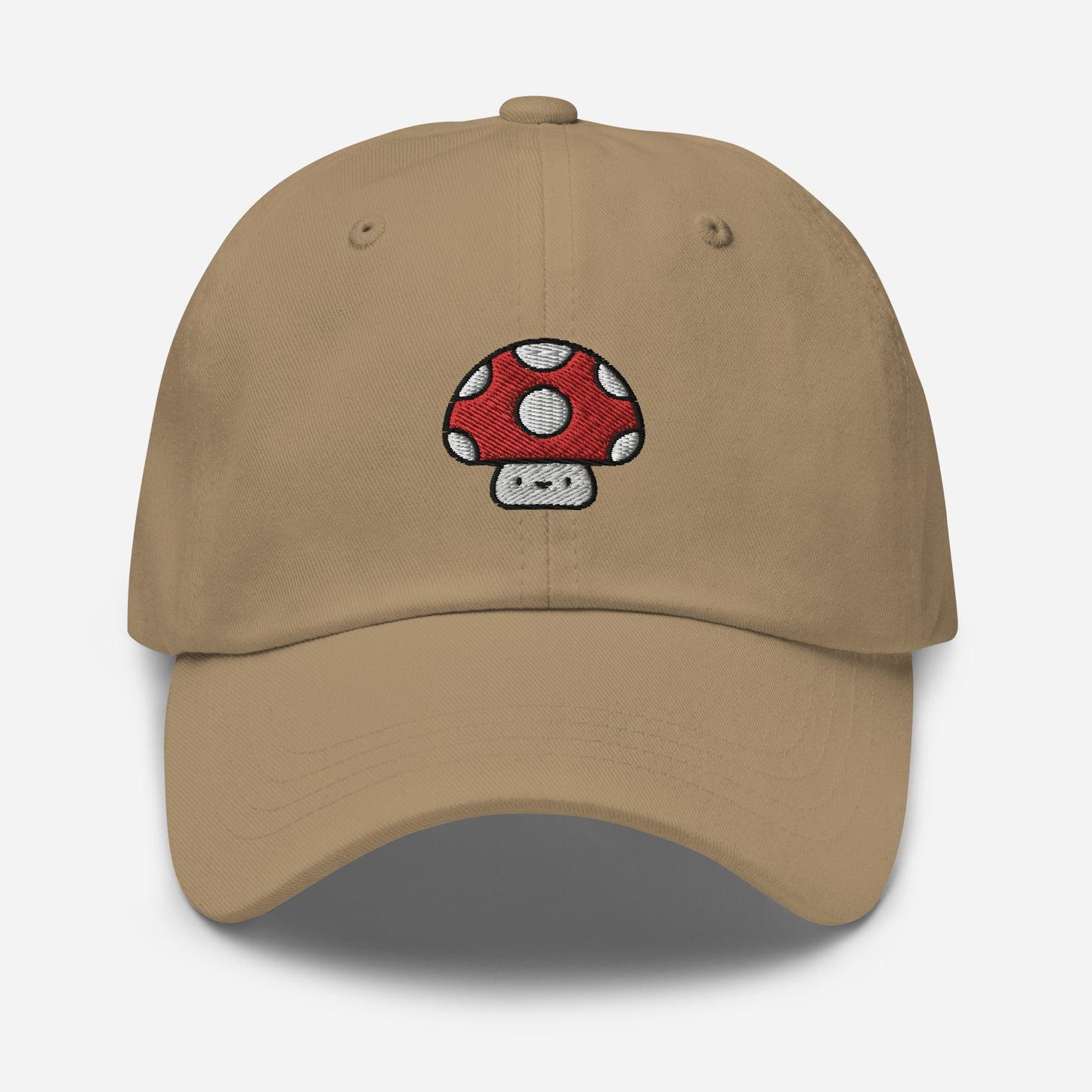 Mushroom Dad Hat, Embroidered Toadstool Unisex Hat, Handmade Dad Cap, Smiley Mushroom Adjustable Baseball Gift Cap