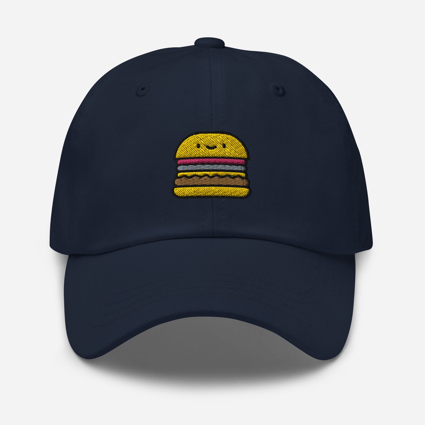 Burger Dad Hat, Embroidered Hamburger Foodie Unisex Hat, Handmade Dad Cap, Fast Food Adjustable Baseball Gift Cap