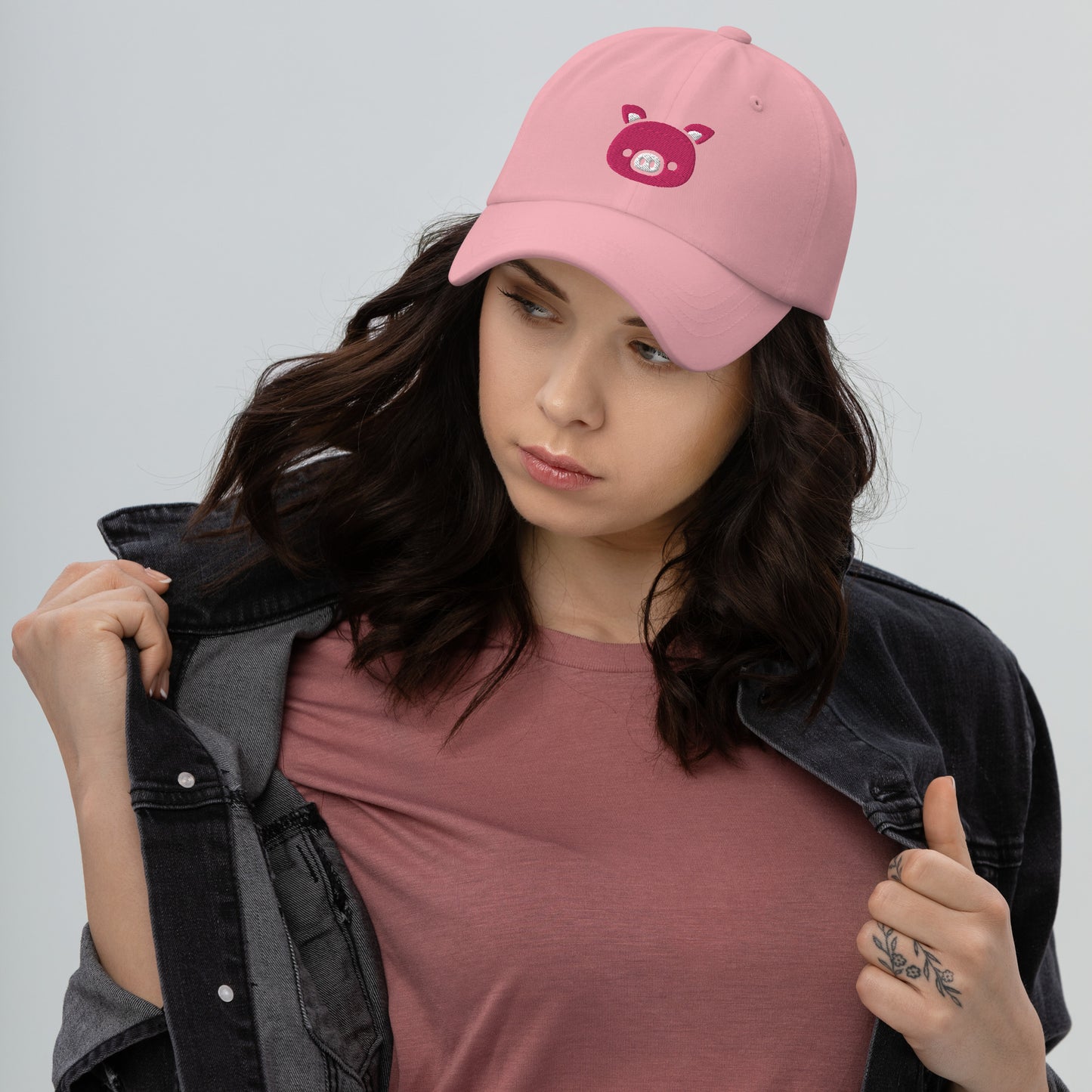 Pig Face Dad Hat, Embroidered Farm Animal Unisex Hat, Handmade Dad Cap, Cartoon Pig Adjustable Baseball Gift Cap