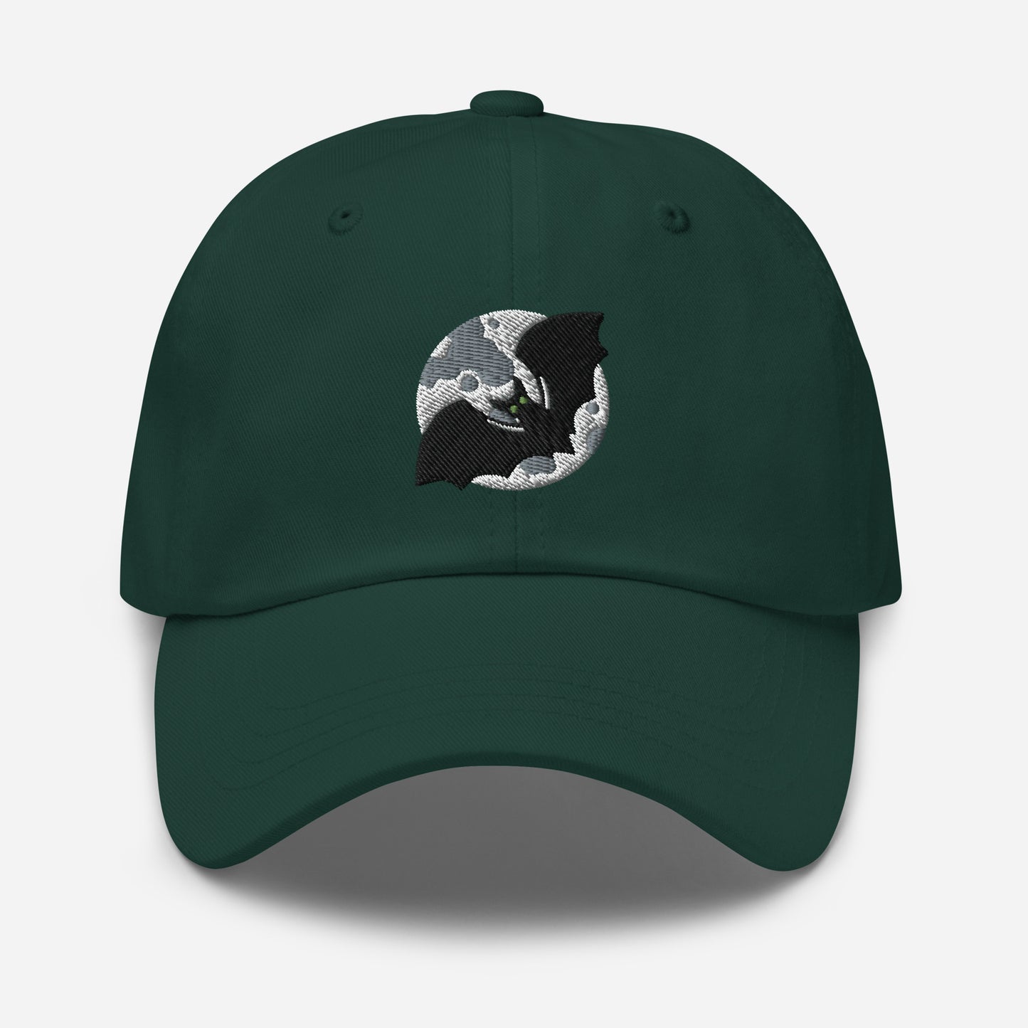 Halloween Bat & Moon Dad Hat, Embroidered Flying Bat Unisex Hat, Handmade Dad Cap, Spooky Season Adjustable Baseball Gift Cap