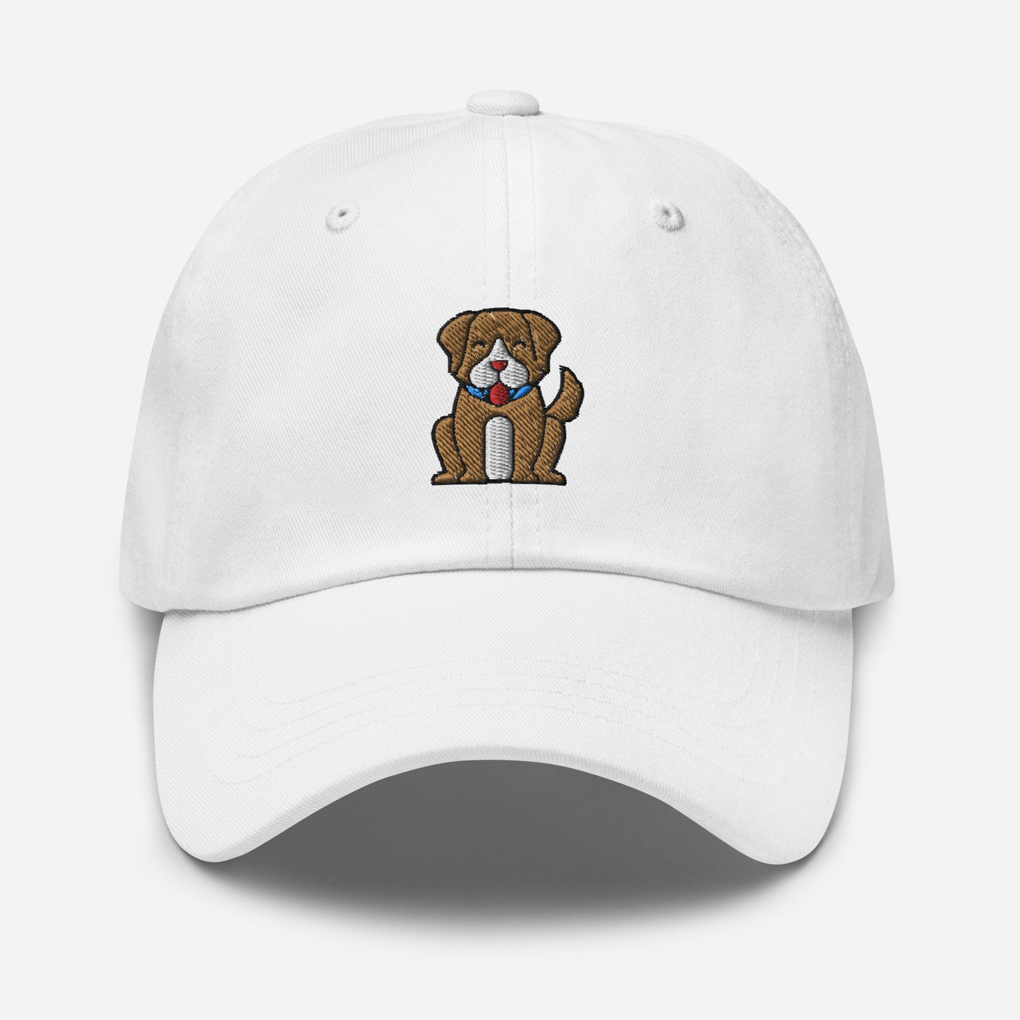 Cute Little Dog Dad Hat, Embroidered Puppy Dog Unisex Hat, Handmade Dad Cap, Smiling Animal Adjustable Baseball Gift Cap