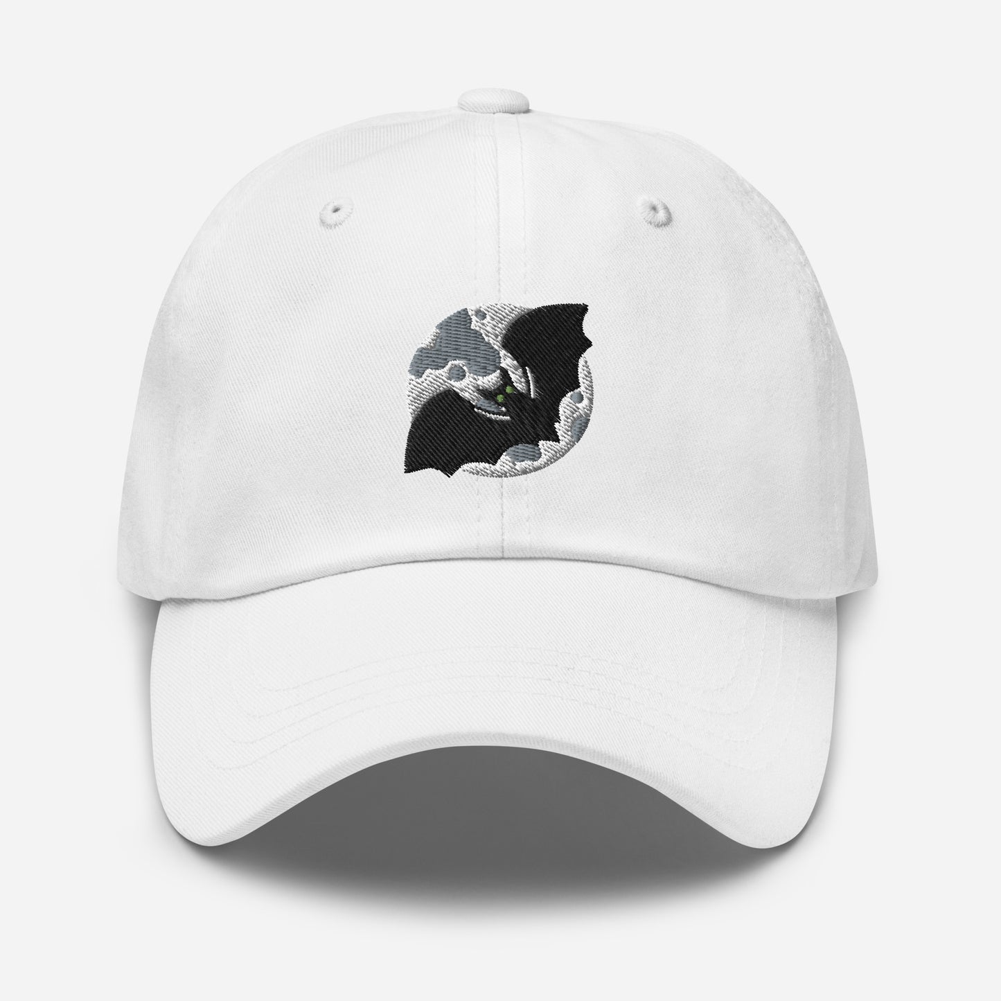 Halloween Bat & Moon Dad Hat, Embroidered Flying Bat Unisex Hat, Handmade Dad Cap, Spooky Season Adjustable Baseball Gift Cap