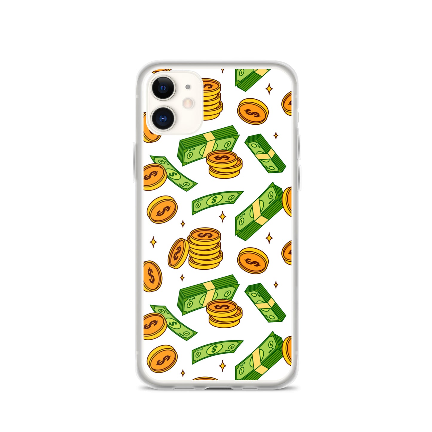 Money Rain Green Dollar Banknotes And Gold Coins Falling Down Pattern Clear Case for iPhone®