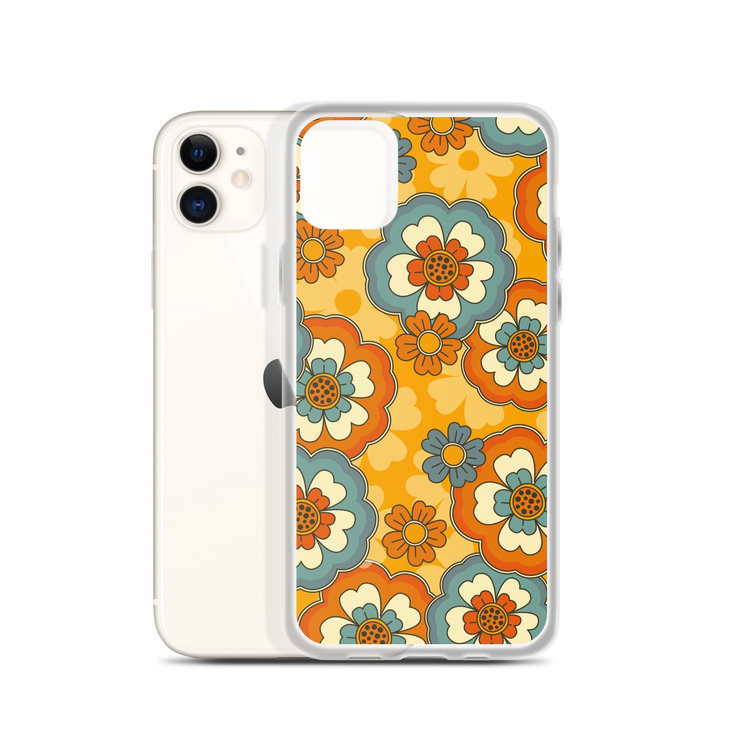 Vintage Retro Colors Groovy Flowers Pattern Clear Case for iPhone®