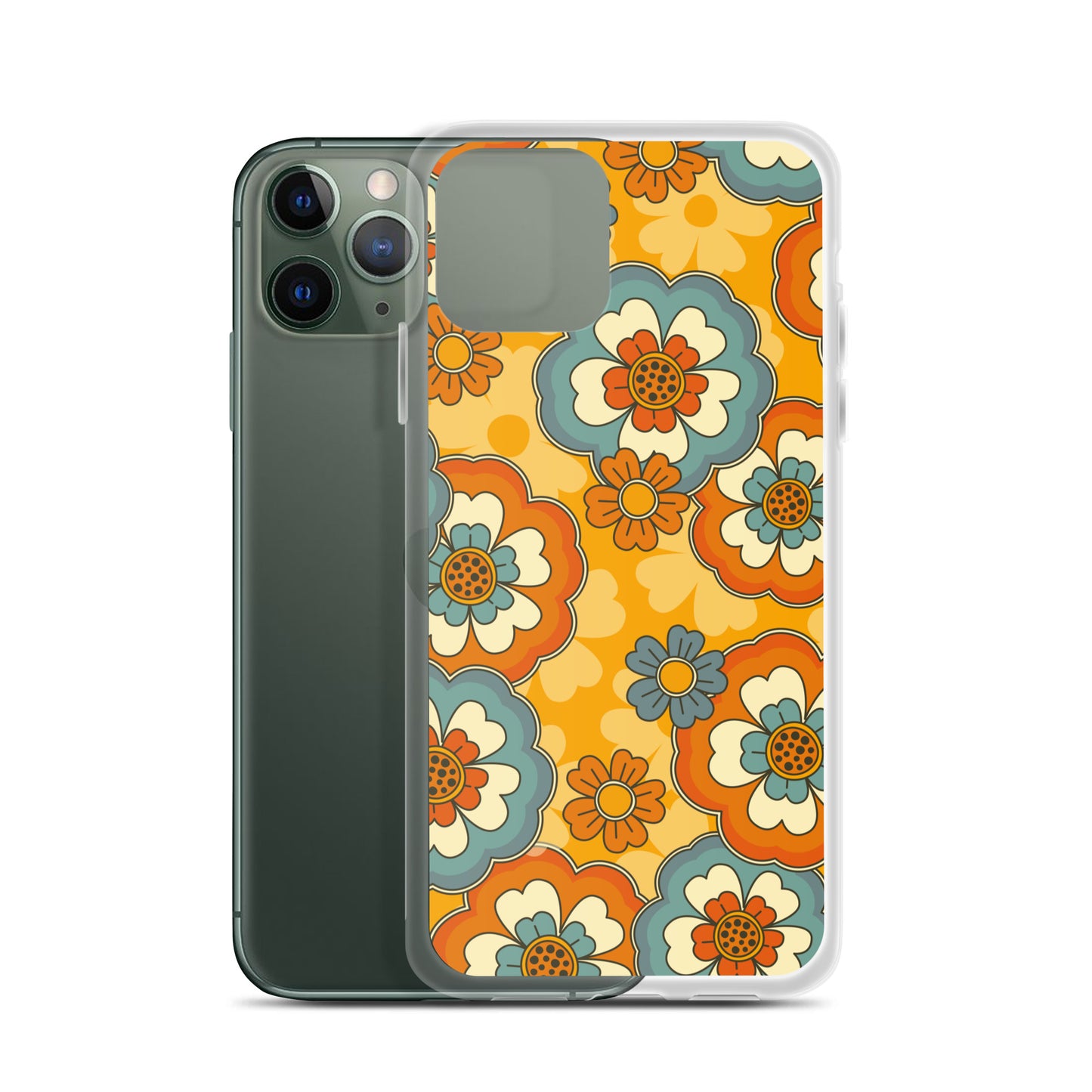 Vintage Retro Colors Groovy Flowers Pattern Clear Case for iPhone®