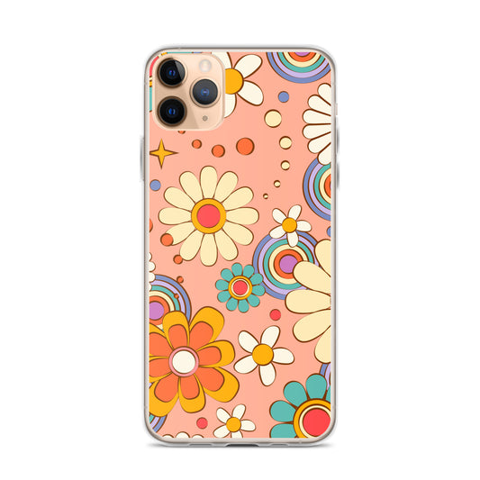 Vintage Retro Colors Groovy Psychedelic Flowers Pattern Clear Case for iPhone®