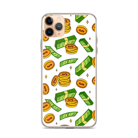 Money Rain Green Dollar Banknotes And Gold Coins Falling Down Pattern Clear Case for iPhone®