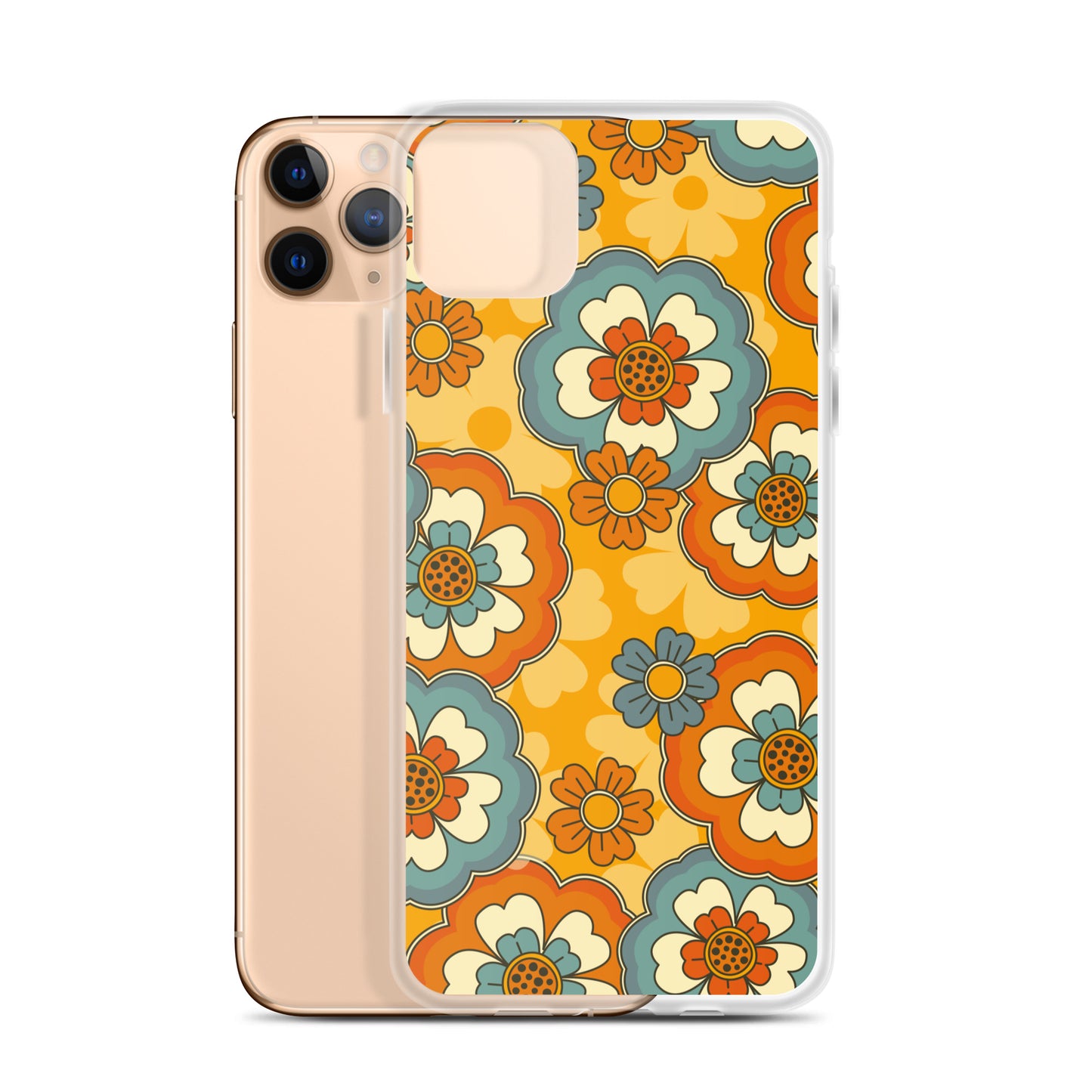 Vintage Retro Colors Groovy Flowers Pattern Clear Case for iPhone®