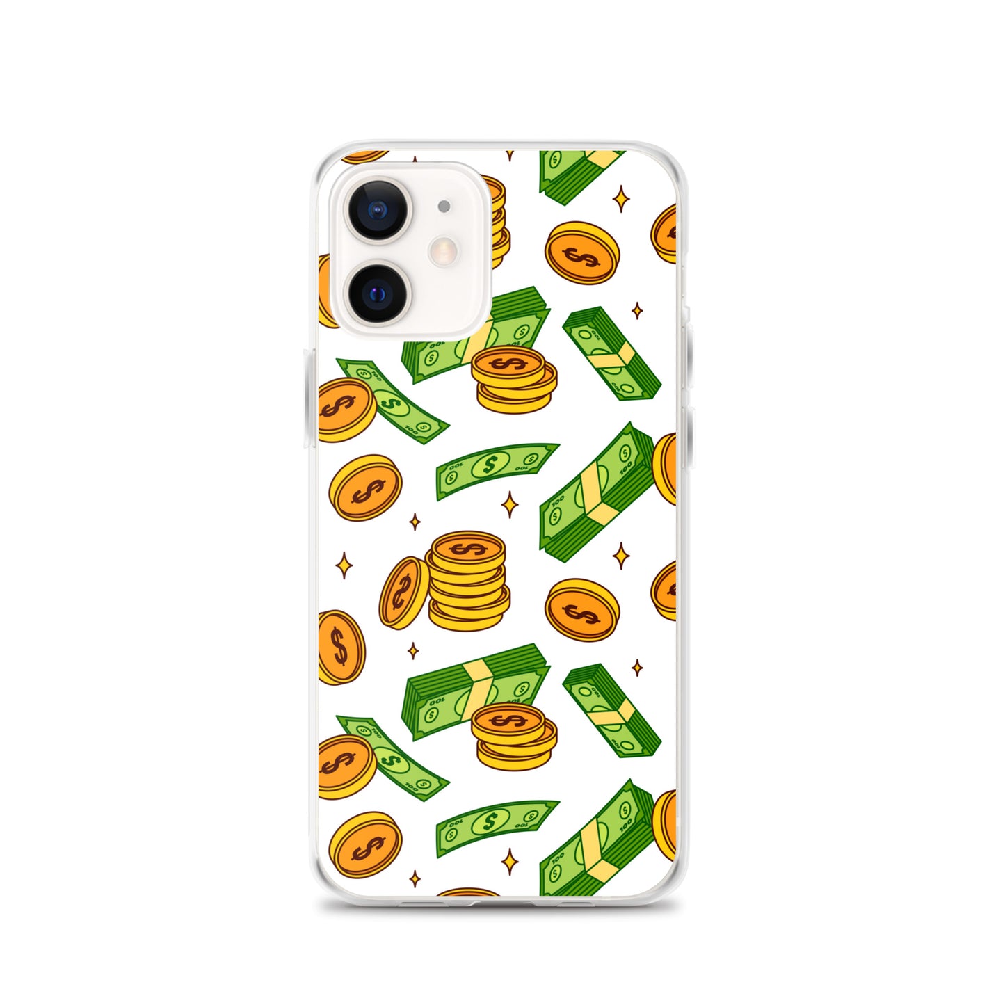 Money Rain Green Dollar Banknotes And Gold Coins Falling Down Pattern Clear Case for iPhone®