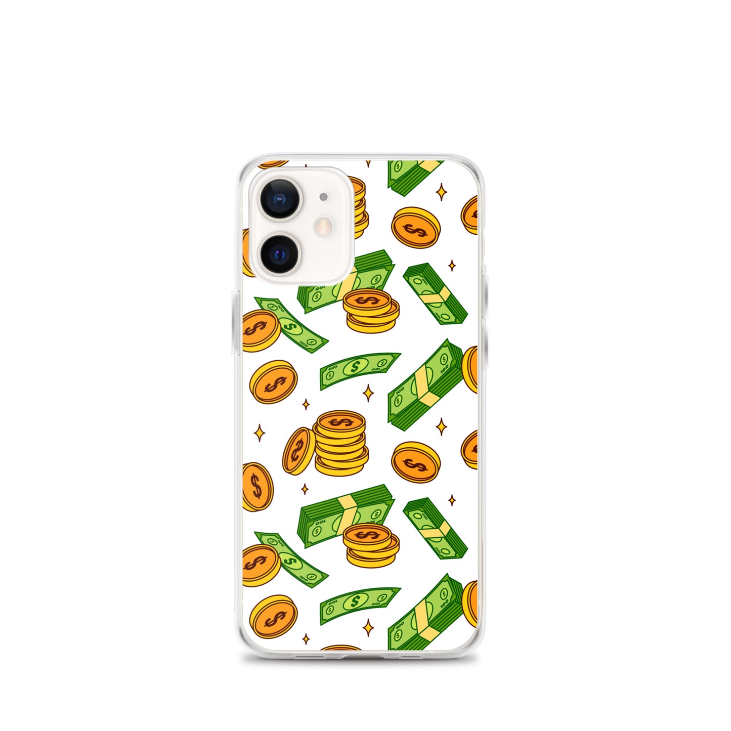 Money Rain Green Dollar Banknotes And Gold Coins Falling Down Pattern Clear Case for iPhone®