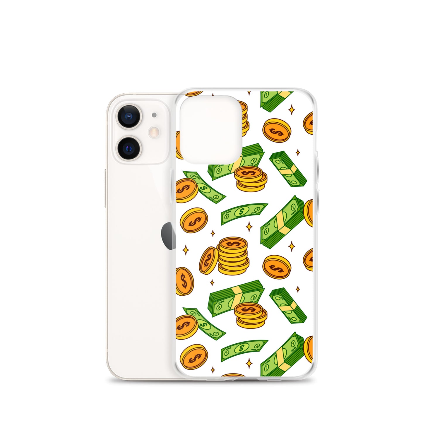 Money Rain Green Dollar Banknotes And Gold Coins Falling Down Pattern Clear Case for iPhone®