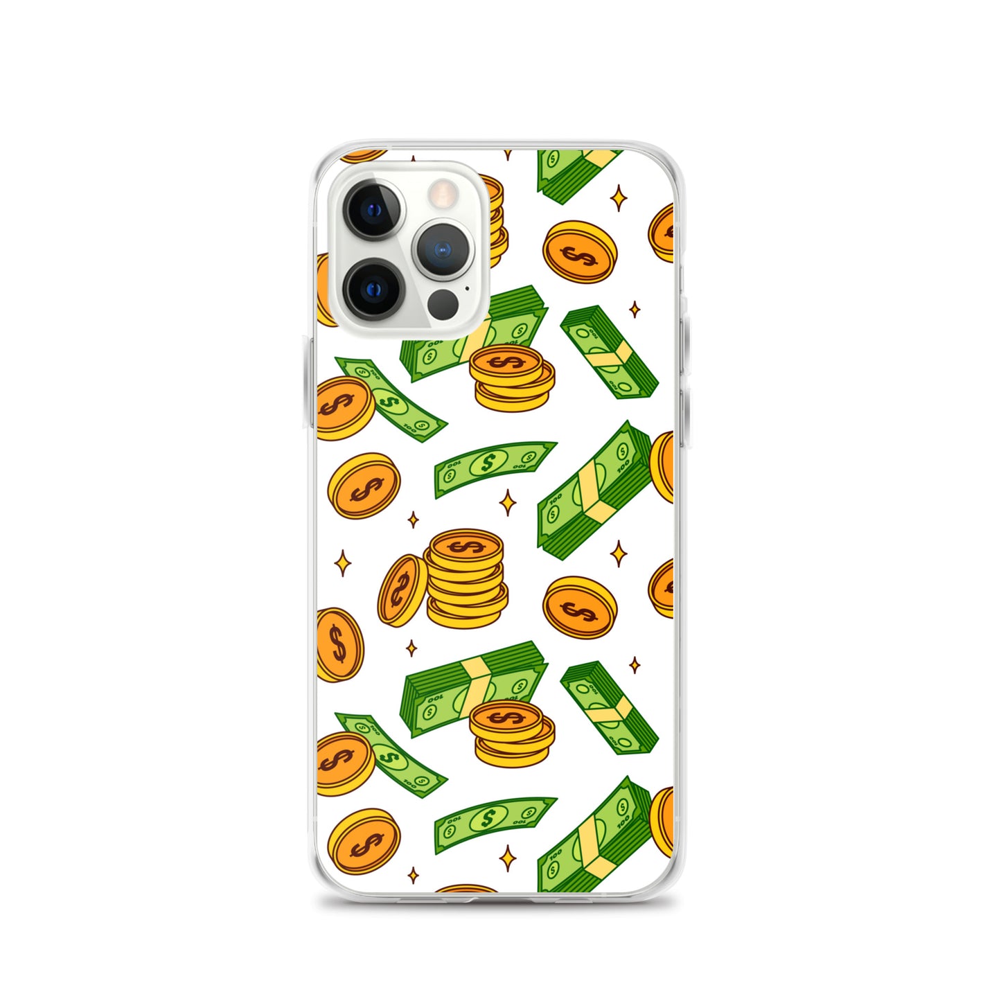 Money Rain Green Dollar Banknotes And Gold Coins Falling Down Pattern Clear Case for iPhone®
