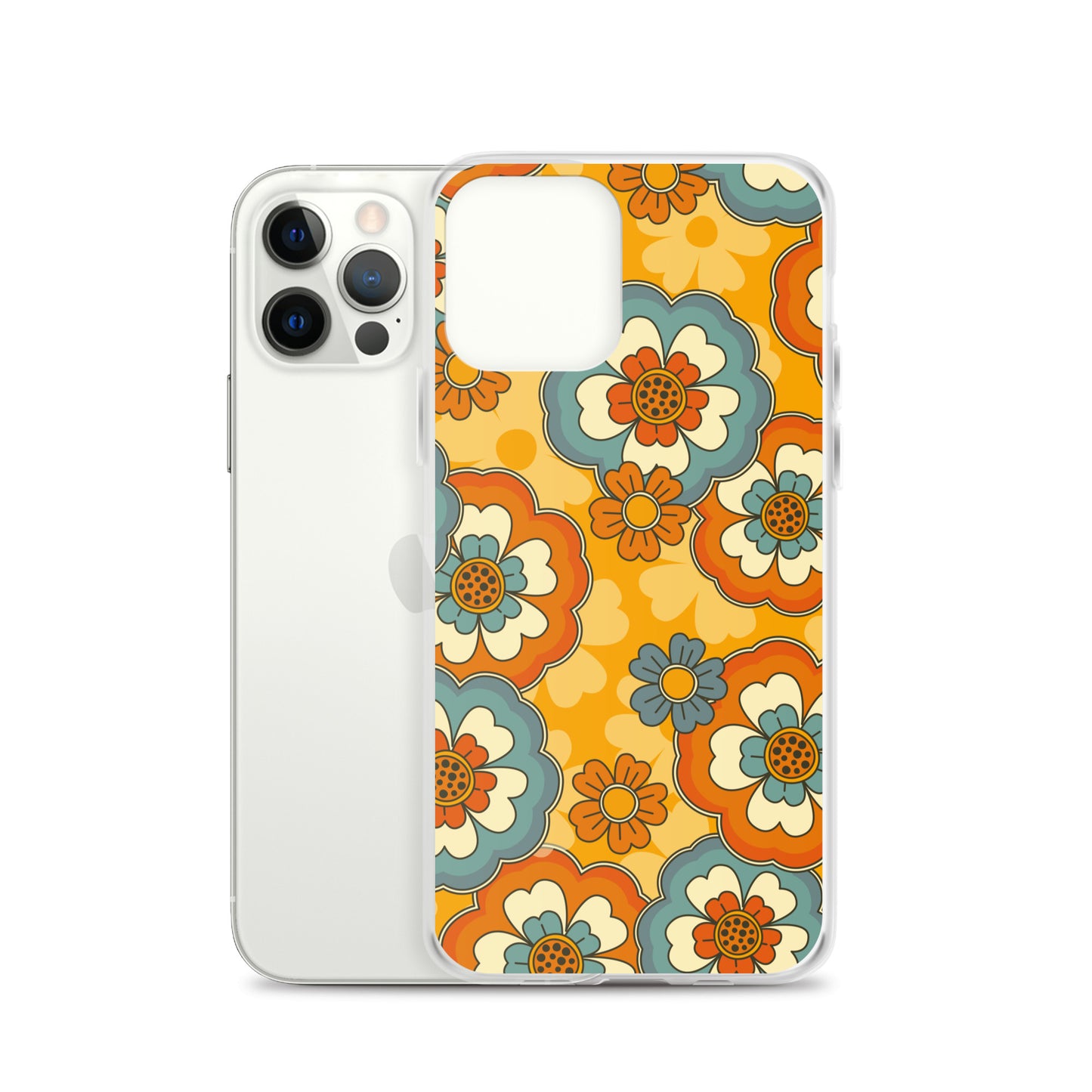 Vintage Retro Colors Groovy Flowers Pattern Clear Case for iPhone®