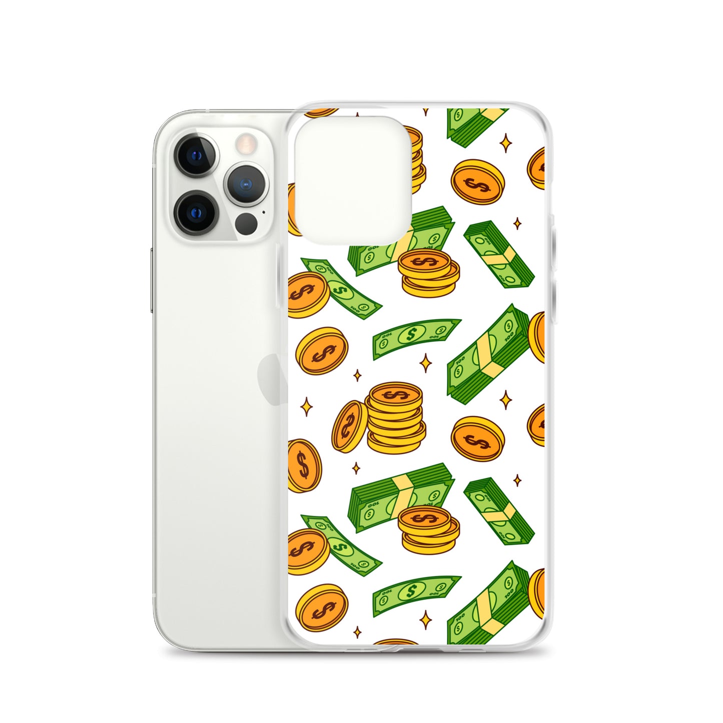 Money Rain Green Dollar Banknotes And Gold Coins Falling Down Pattern Clear Case for iPhone®