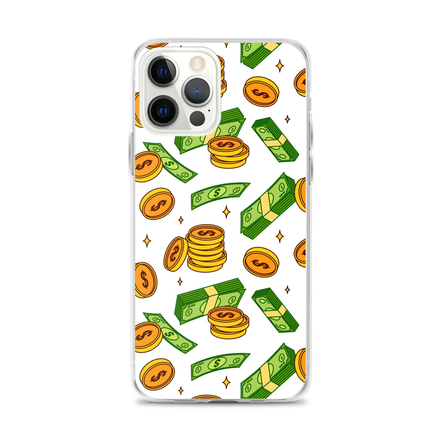 Money Rain Green Dollar Banknotes And Gold Coins Falling Down Pattern Clear Case for iPhone®