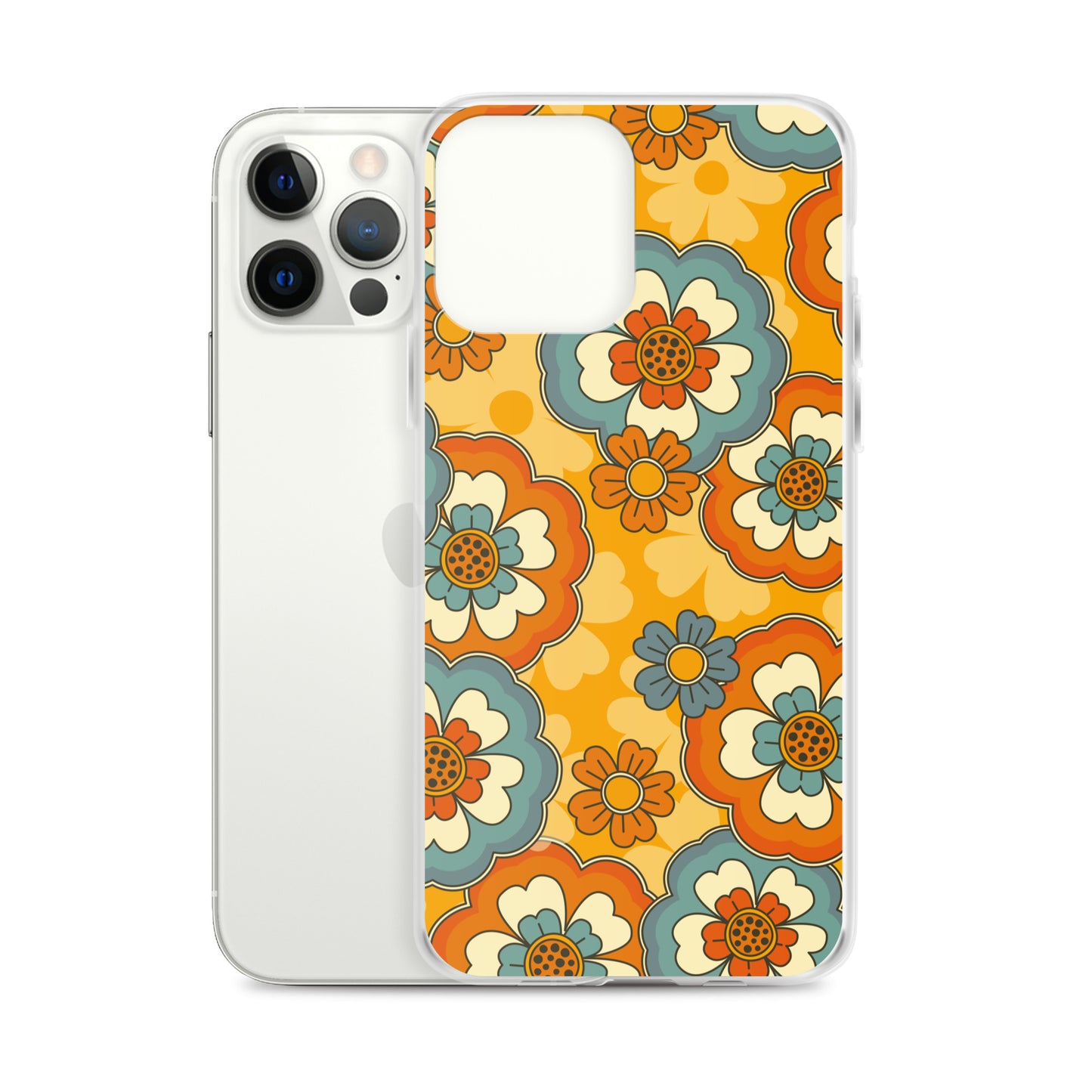 Vintage Retro Colors Groovy Flowers Pattern Clear Case for iPhone®