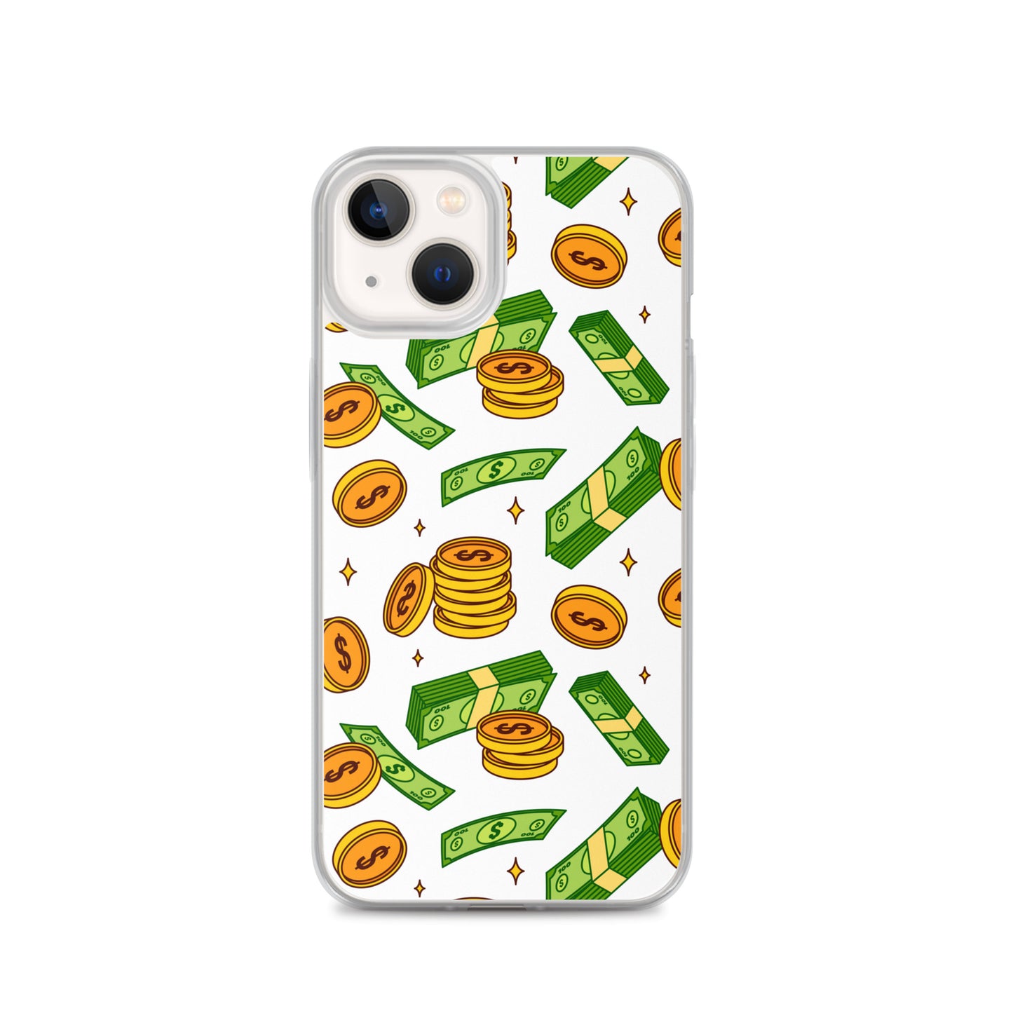 Money Rain Green Dollar Banknotes And Gold Coins Falling Down Pattern Clear Case for iPhone®