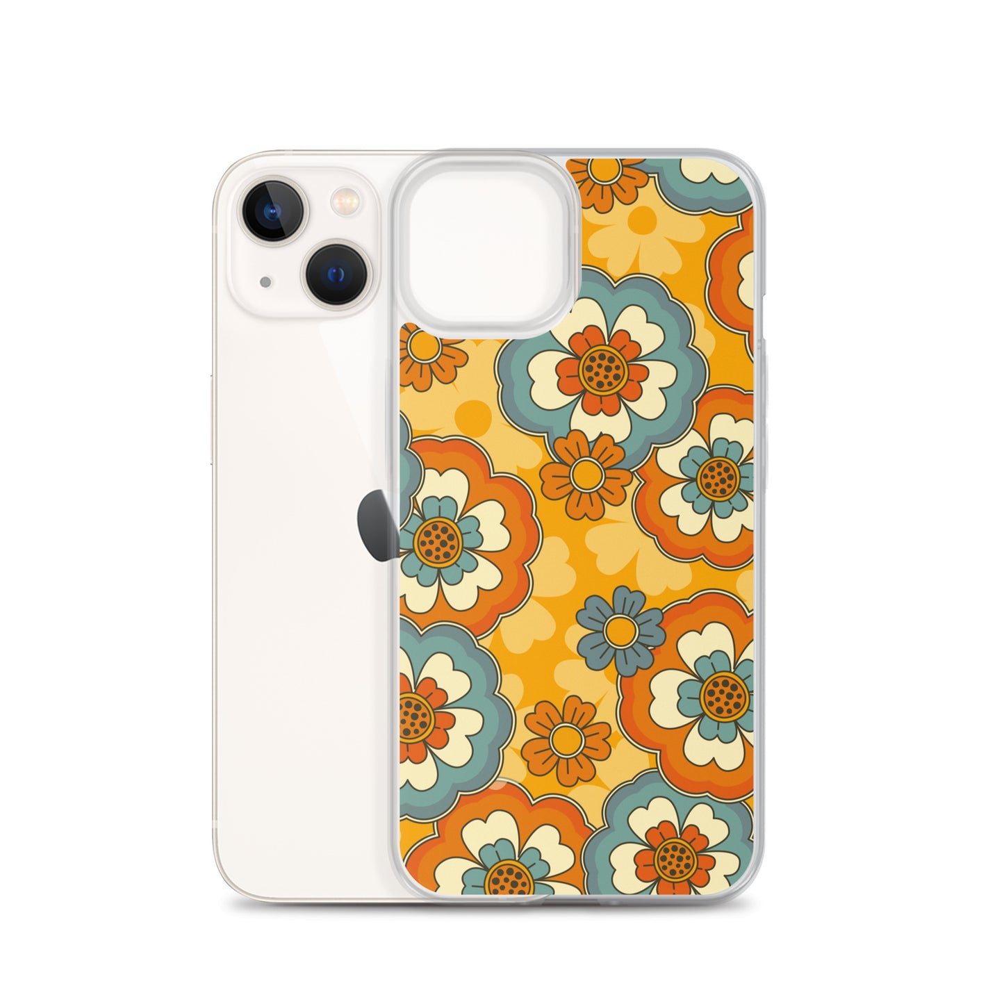 Vintage Retro Colors Groovy Flowers Pattern Clear Case for iPhone®