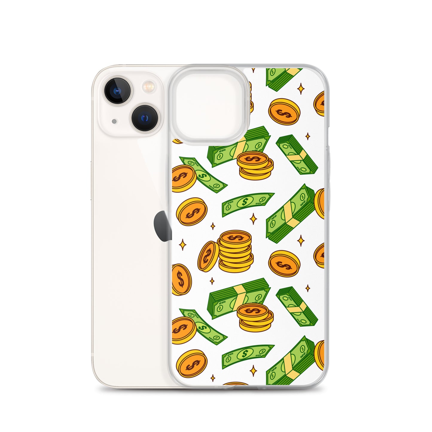 Money Rain Green Dollar Banknotes And Gold Coins Falling Down Pattern Clear Case for iPhone®