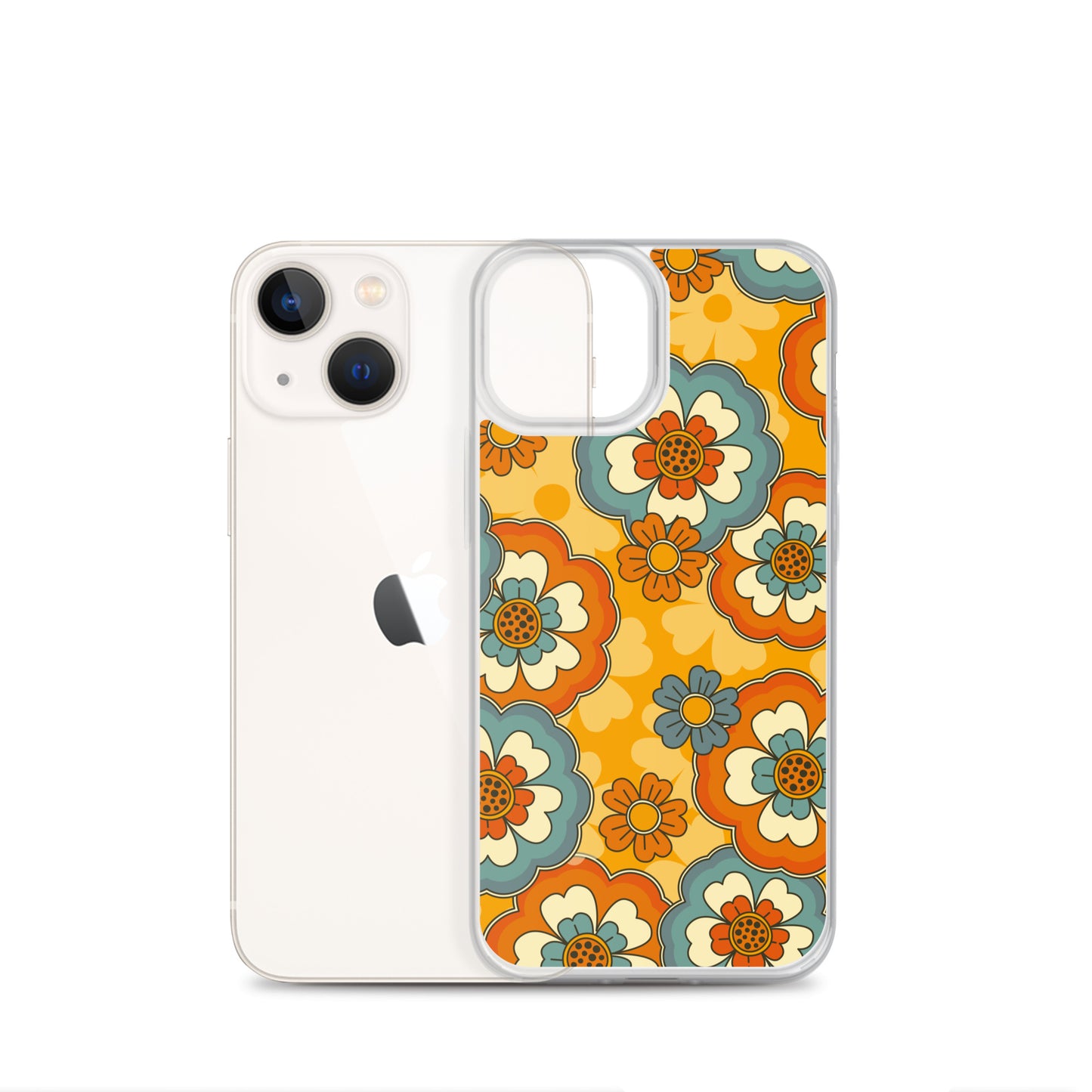 Vintage Retro Colors Groovy Flowers Pattern Clear Case for iPhone®