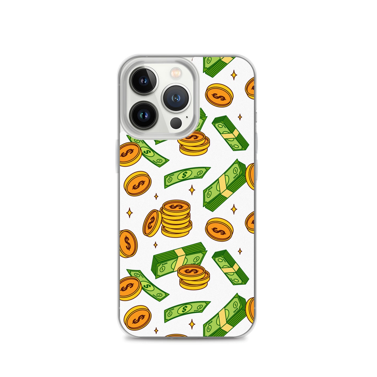 Money Rain Green Dollar Banknotes And Gold Coins Falling Down Pattern Clear Case for iPhone®