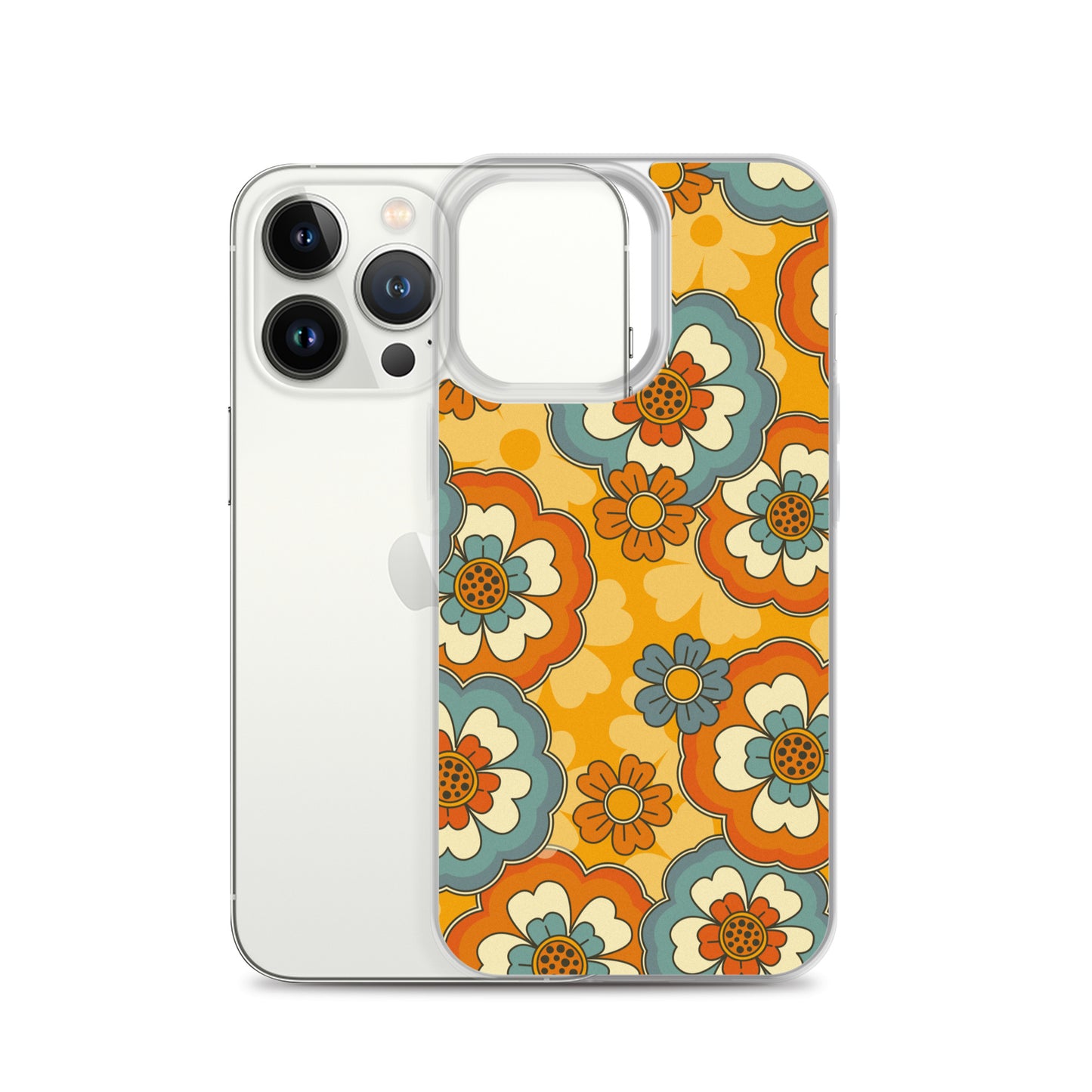 Vintage Retro Colors Groovy Flowers Pattern Clear Case for iPhone®