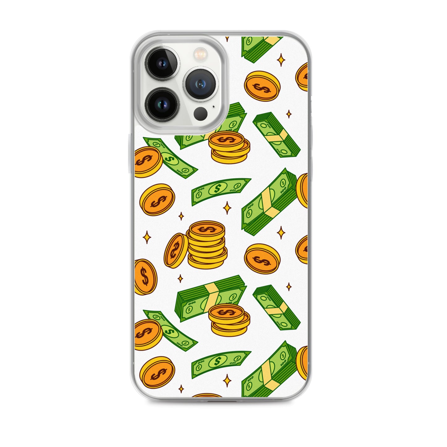 Money Rain Green Dollar Banknotes And Gold Coins Falling Down Pattern Clear Case for iPhone®