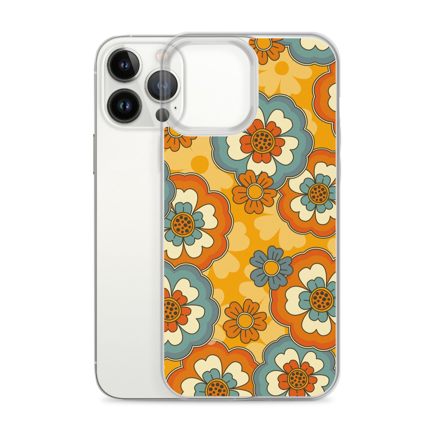 Vintage Retro Colors Groovy Flowers Pattern Clear Case for iPhone®