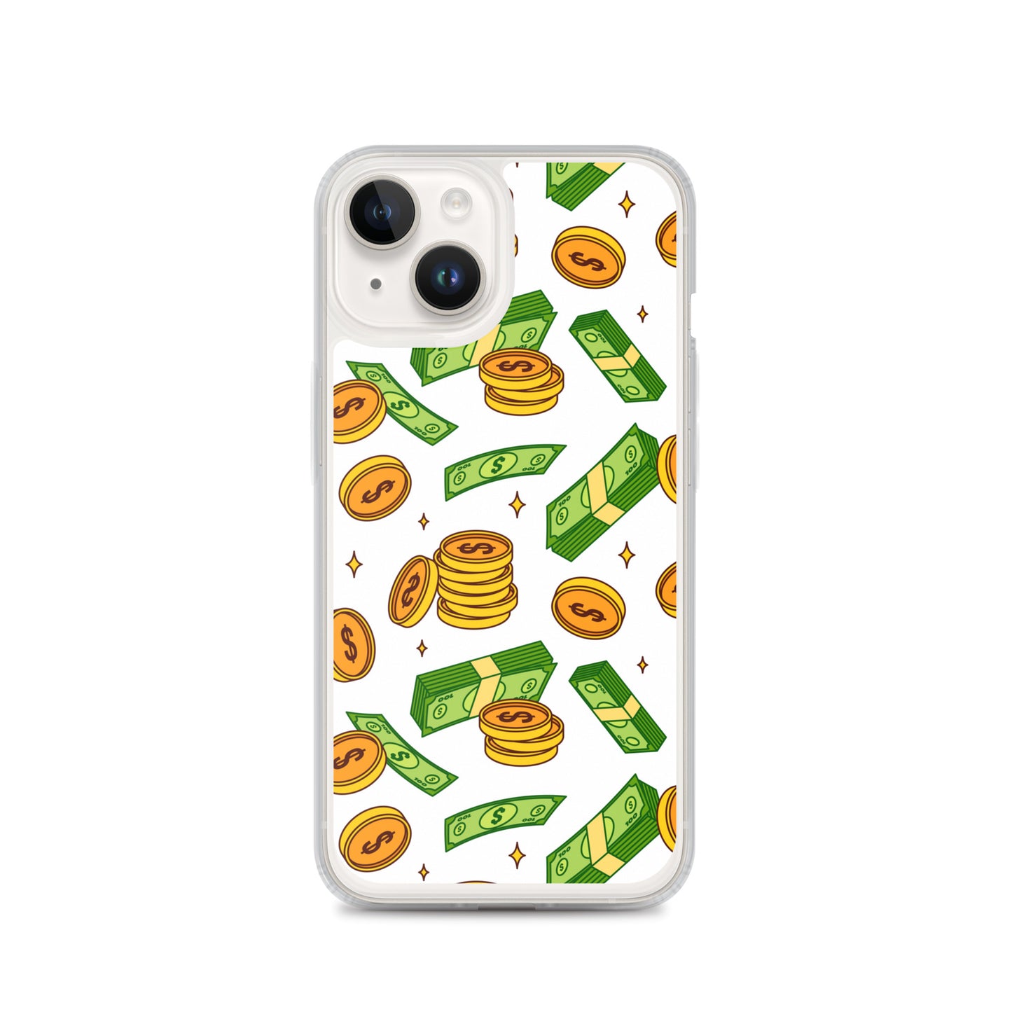 Money Rain Green Dollar Banknotes And Gold Coins Falling Down Pattern Clear Case for iPhone®