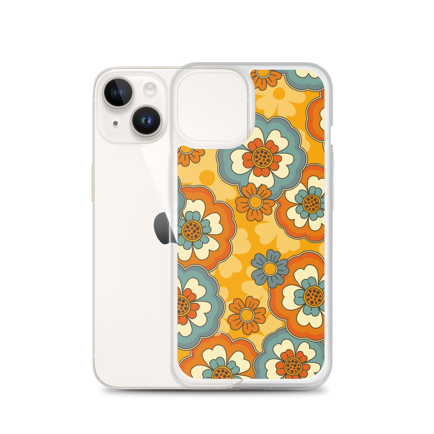 Vintage Retro Colors Groovy Flowers Pattern Clear Case for iPhone®