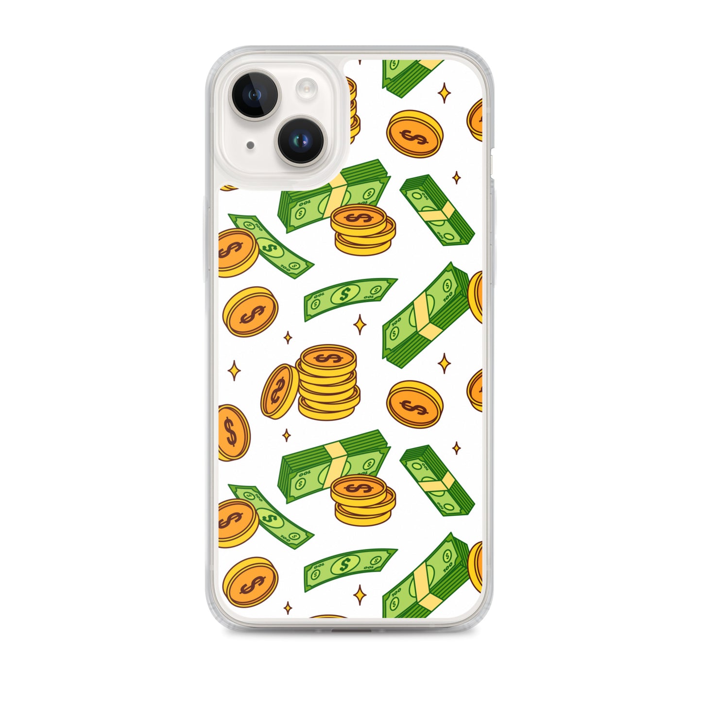 Money Rain Green Dollar Banknotes And Gold Coins Falling Down Pattern Clear Case for iPhone®
